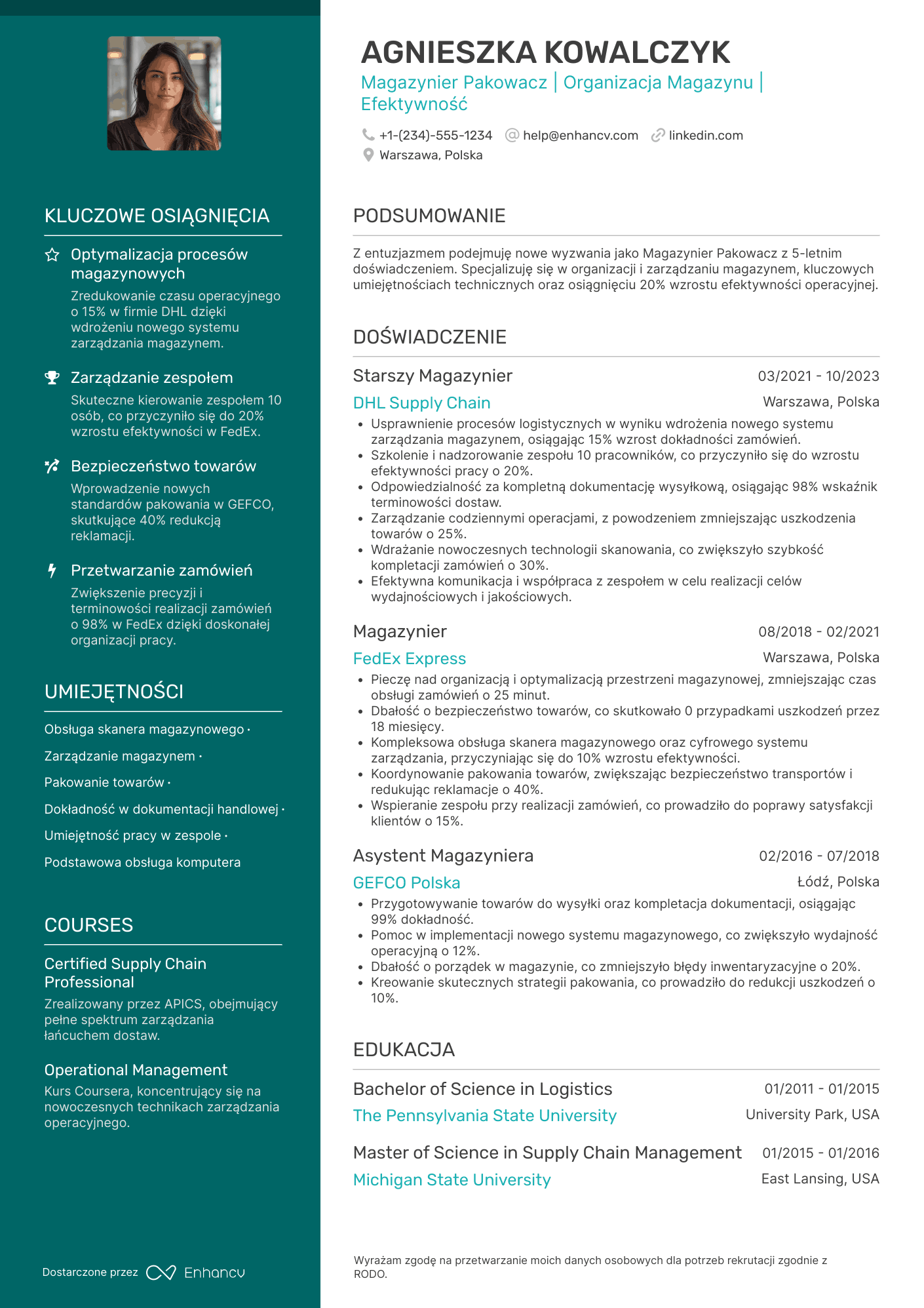 CV dla Magazynier Pakowacz