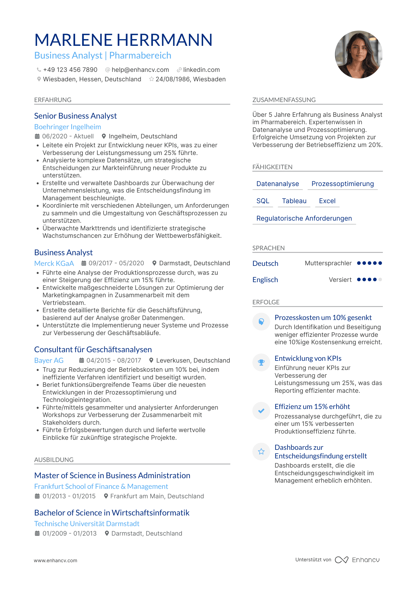 Lebenslauf in Business Analyst für Pharma