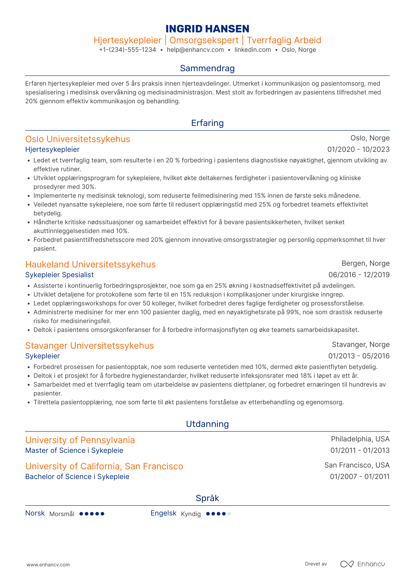 CV for Hjertesykepleier