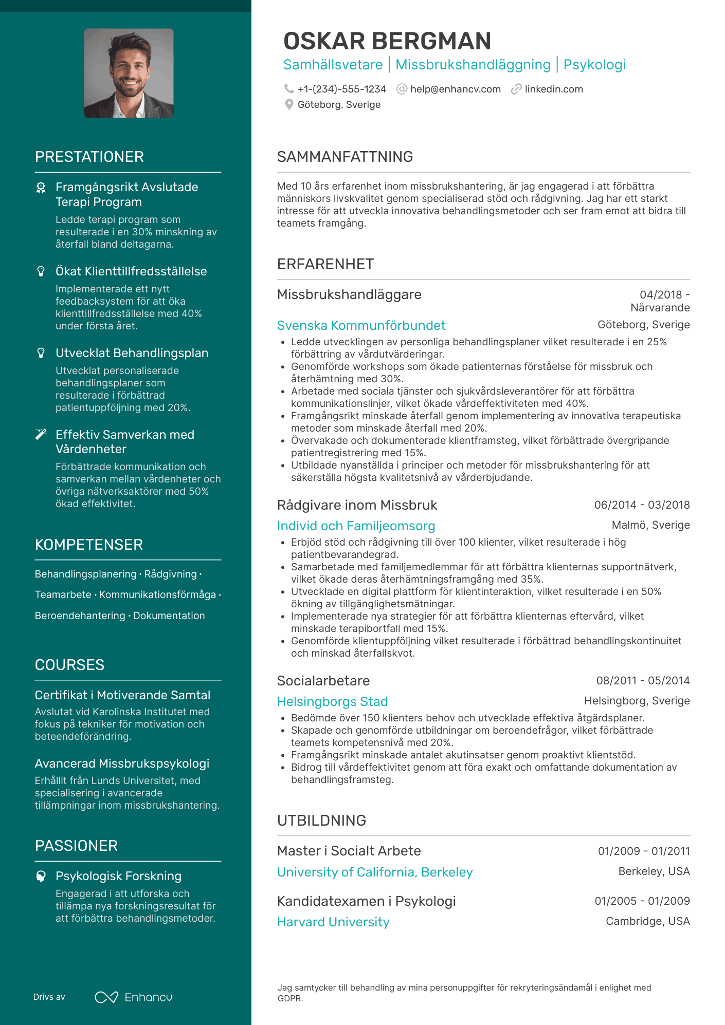 CV för Missbrukshandläggare