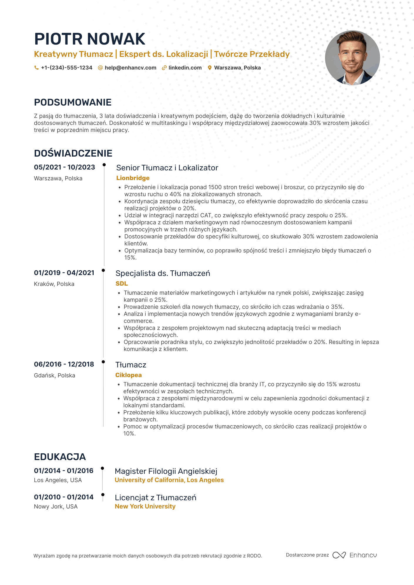 CV dla Kreatywny Tłumacz