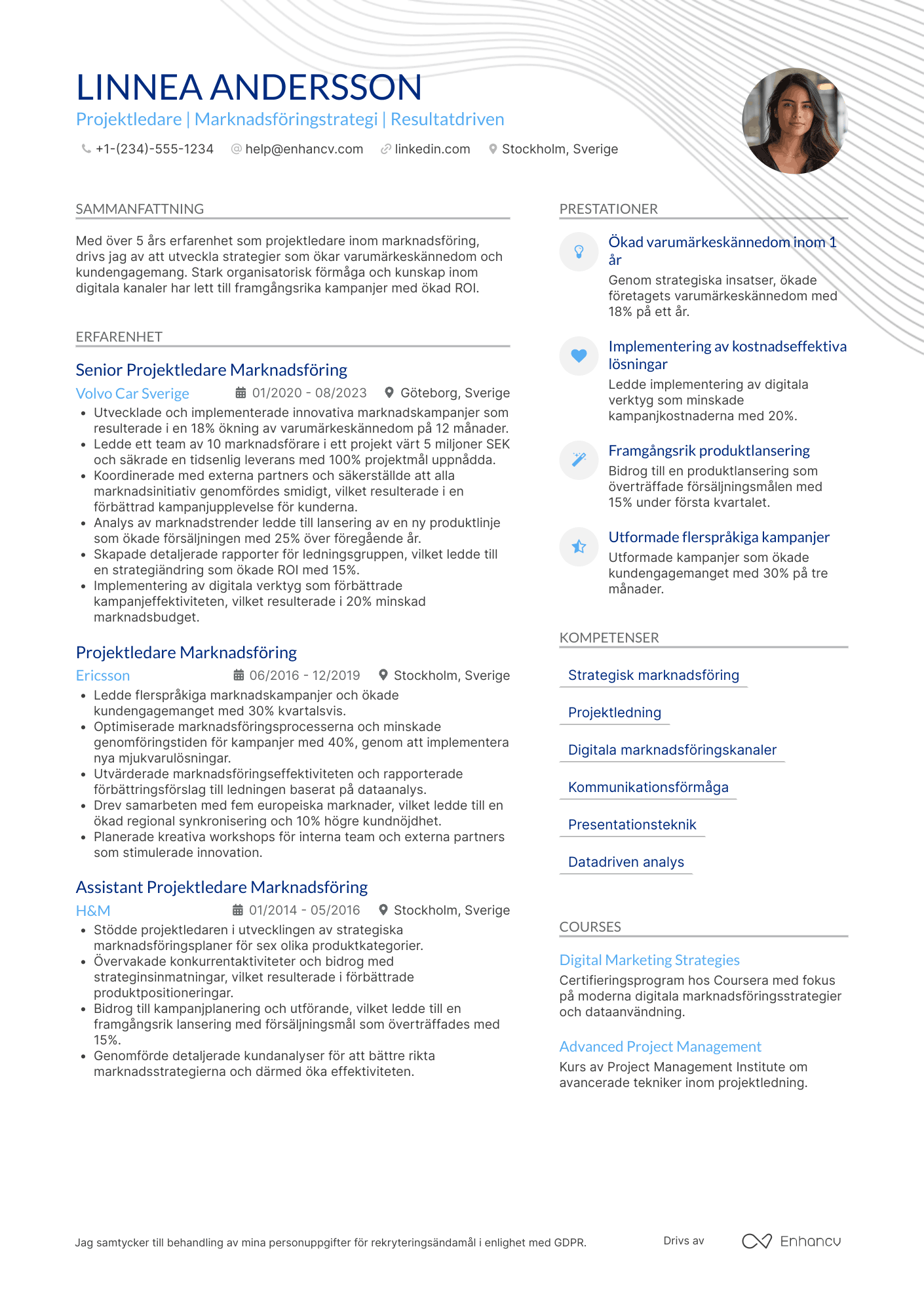 CV för Projektledare marknadsföring