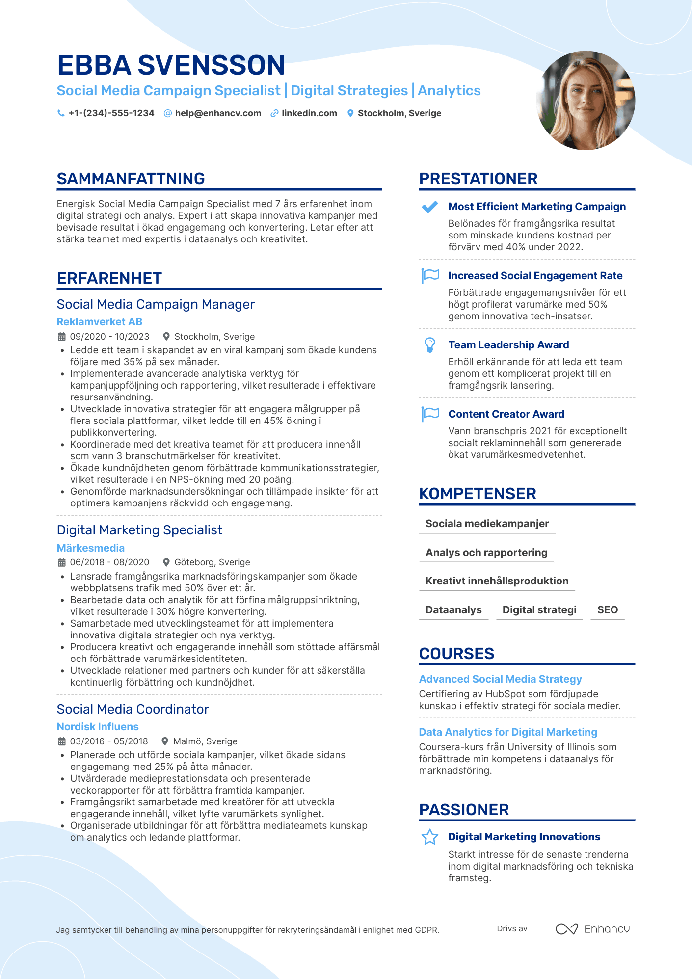 CV för Social Media Campaign Specialist
