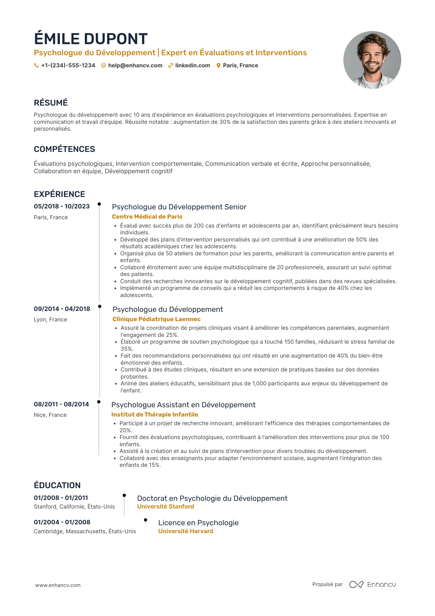 CV de psychologue du développement