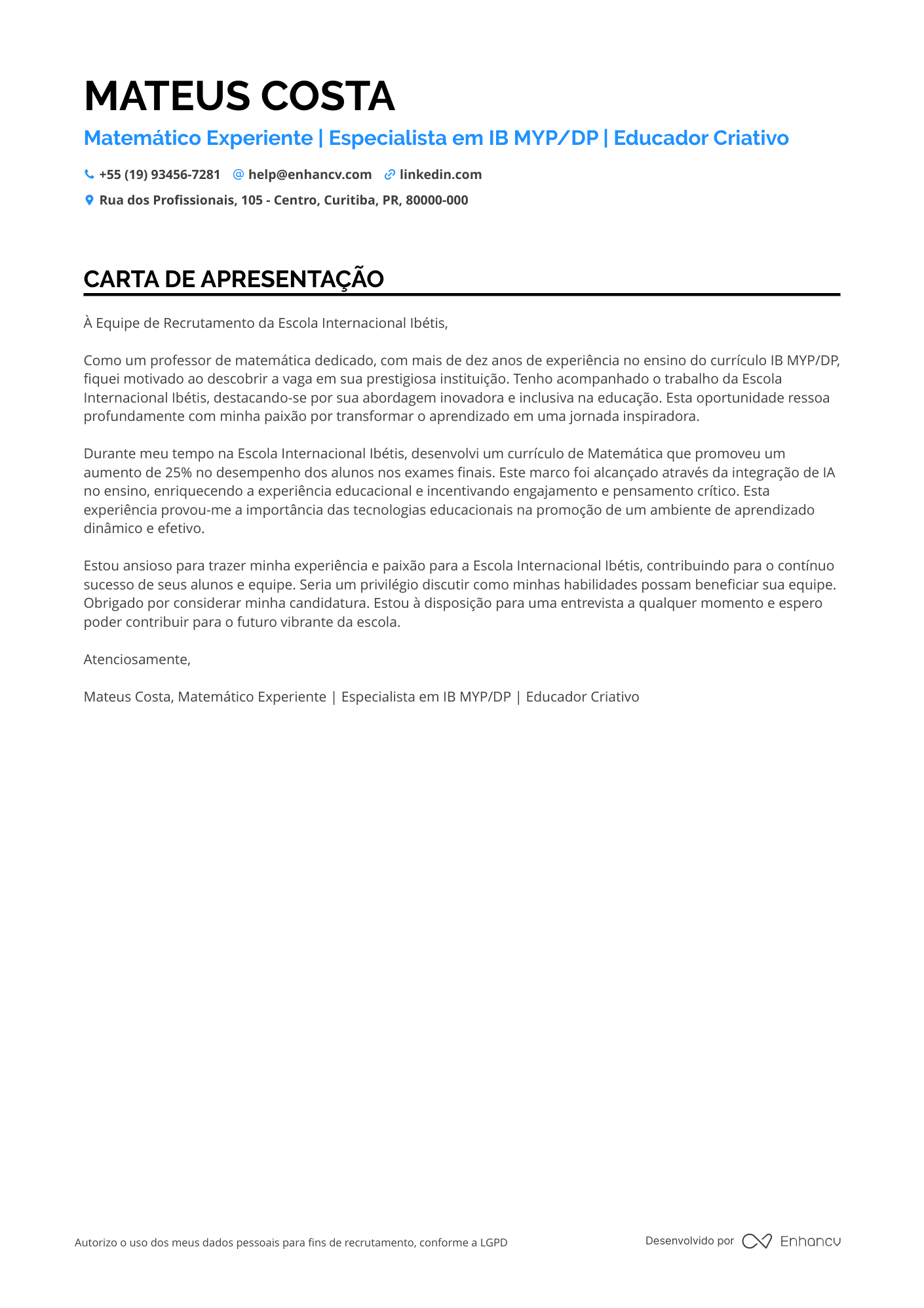 Professor de Matemática para Cursos Preparatórios