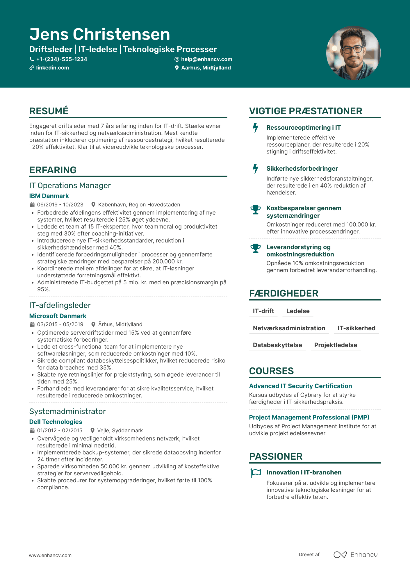 CV til Driftsleder for IT afdeling