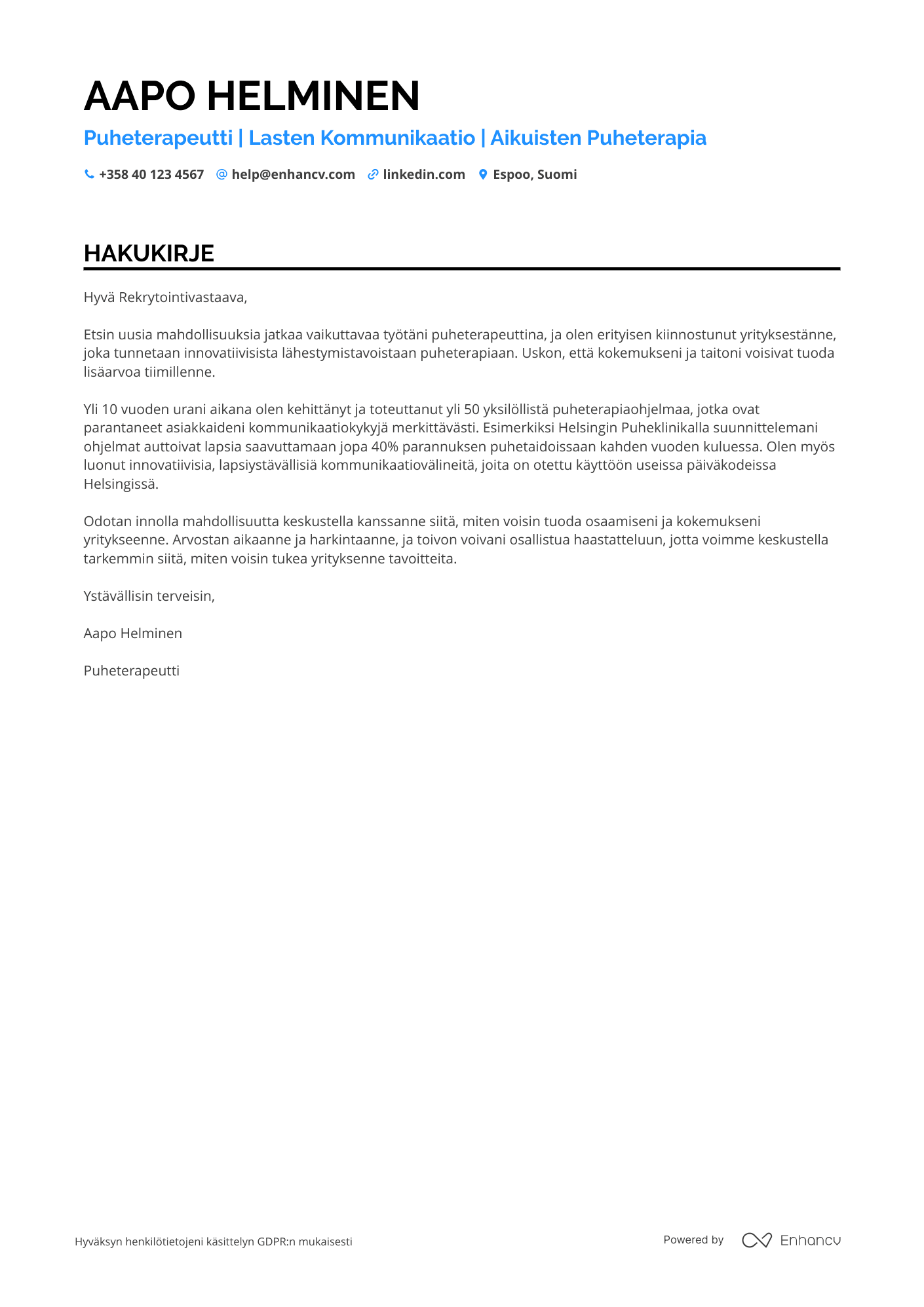 Puheterapeutti CV