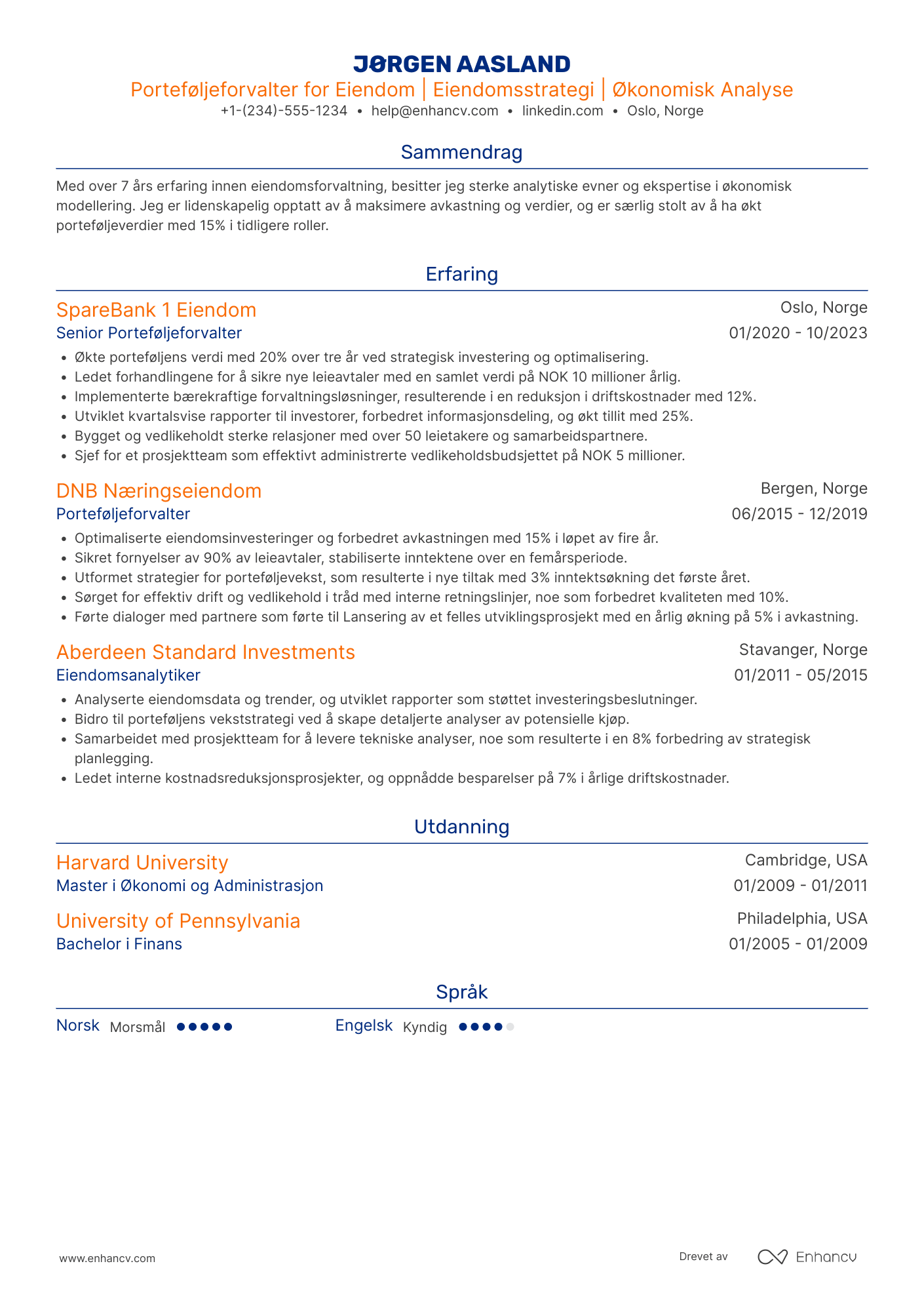 CV for Porteføljeforvalter for Eiendom