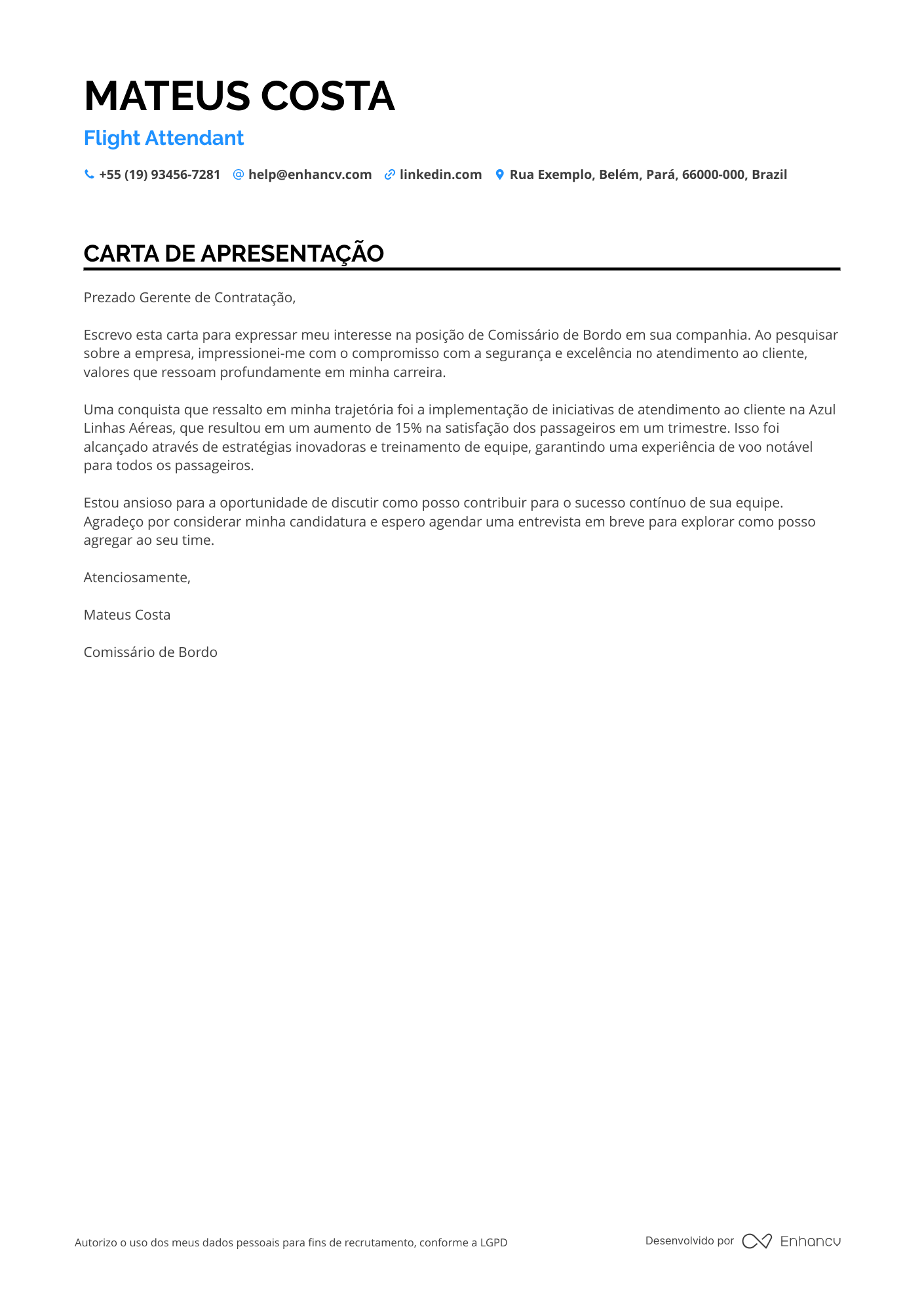 Comissário de Bordo de Primeira Classe