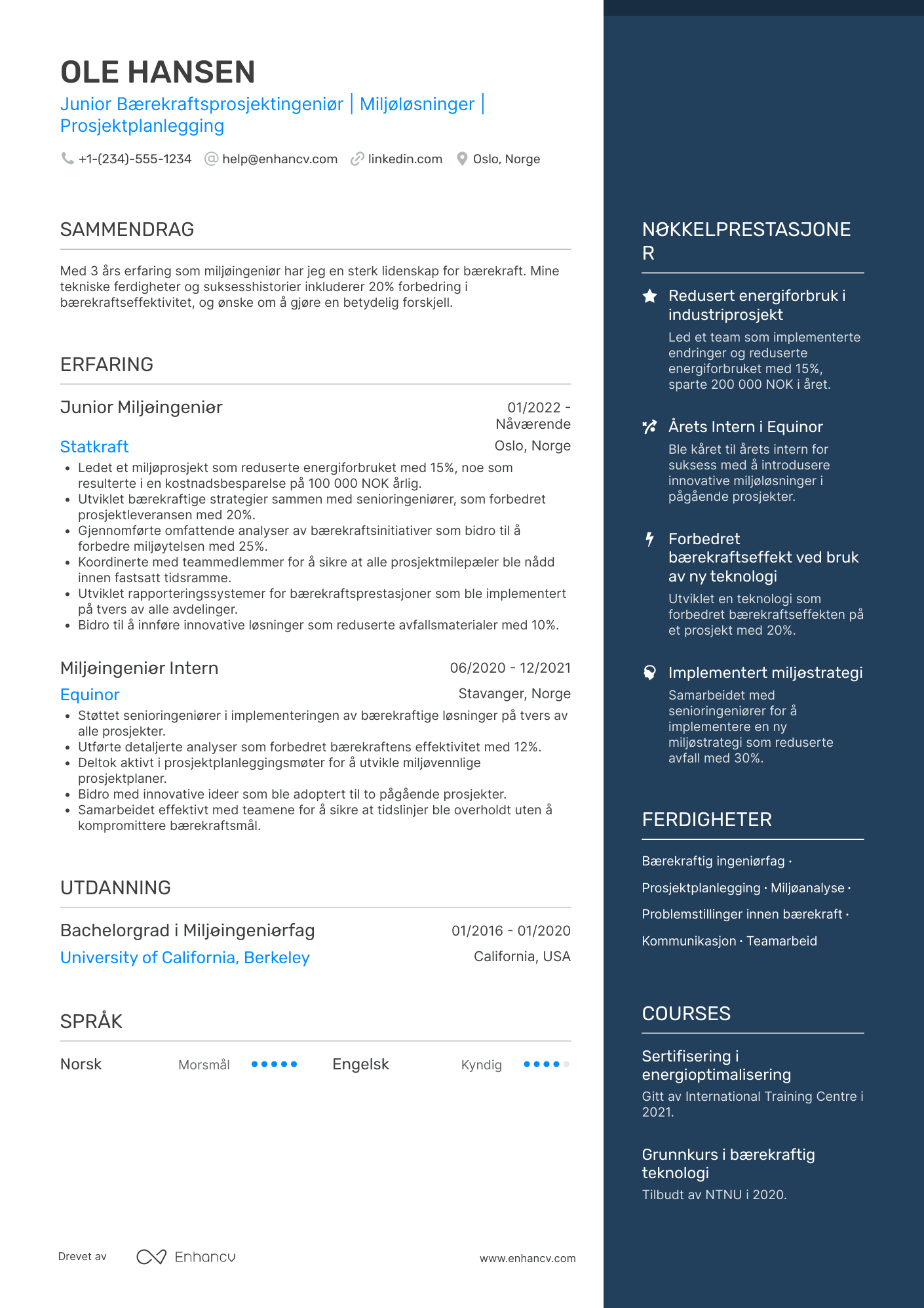 CV for Junior Bærekraftsprosjektingeniør