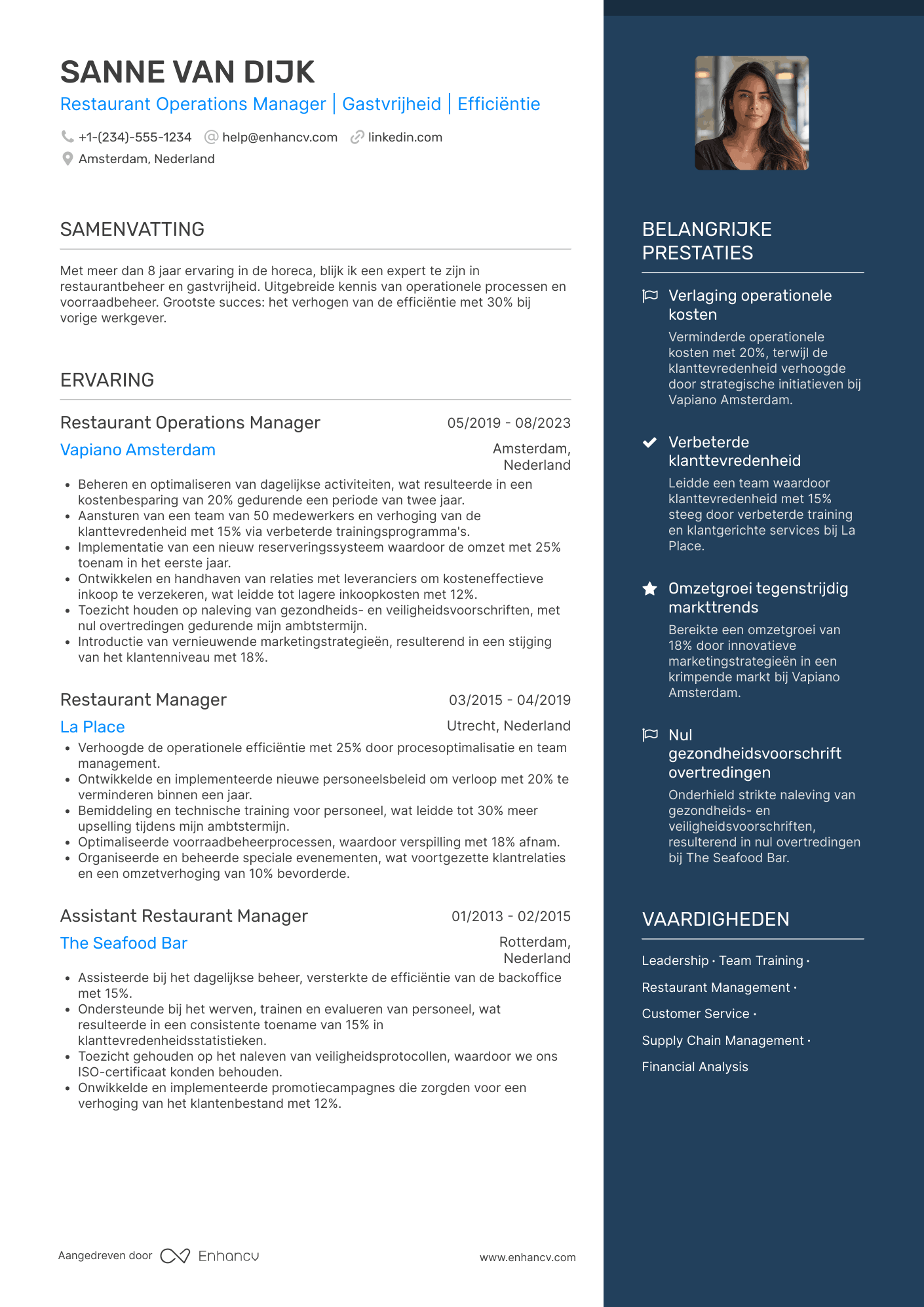 CV voor Restaurant Operations Manager