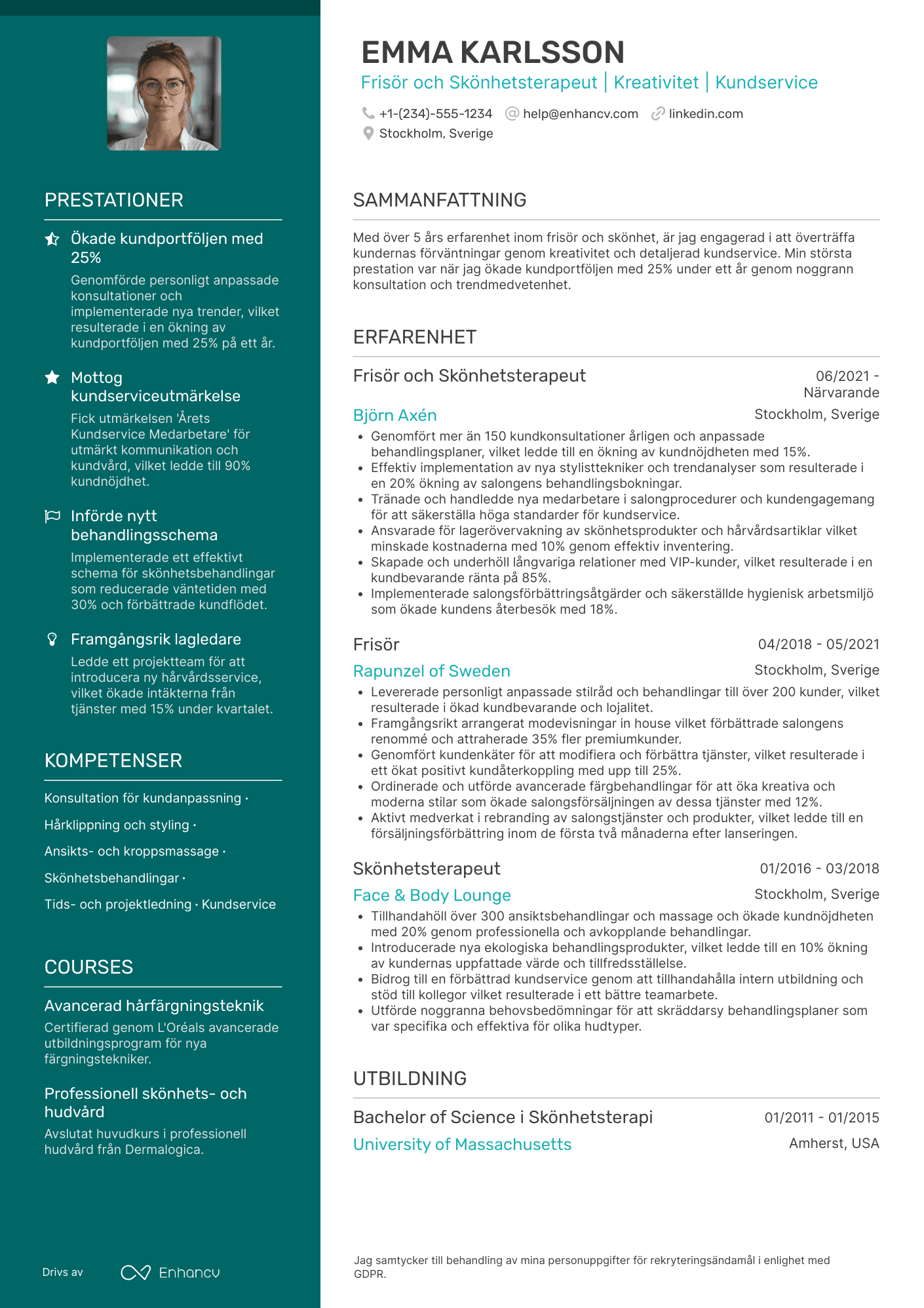 CV för Frisör och Skönhetsterapeut