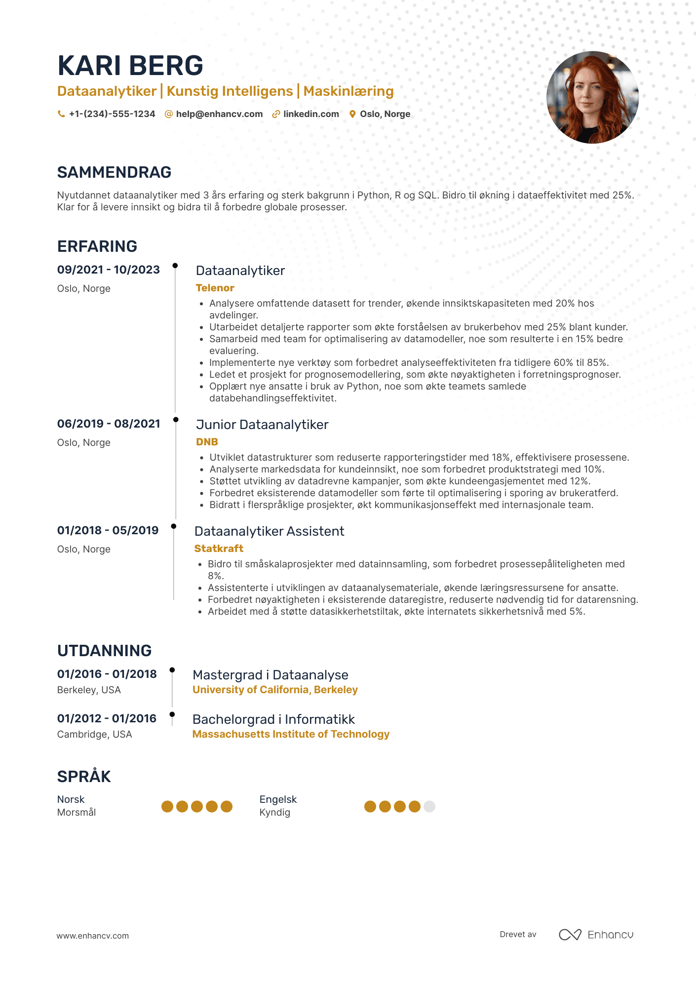 CV for Nyutdannede Dataanalytiker i teknologibransjen