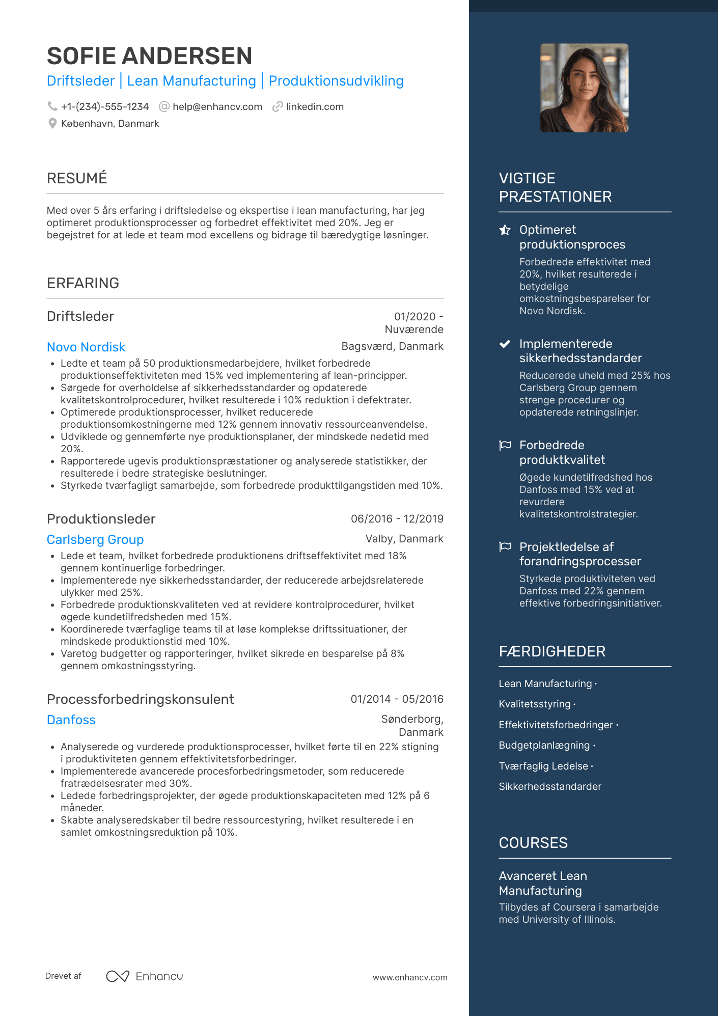 CV til Driftsleder for produktion