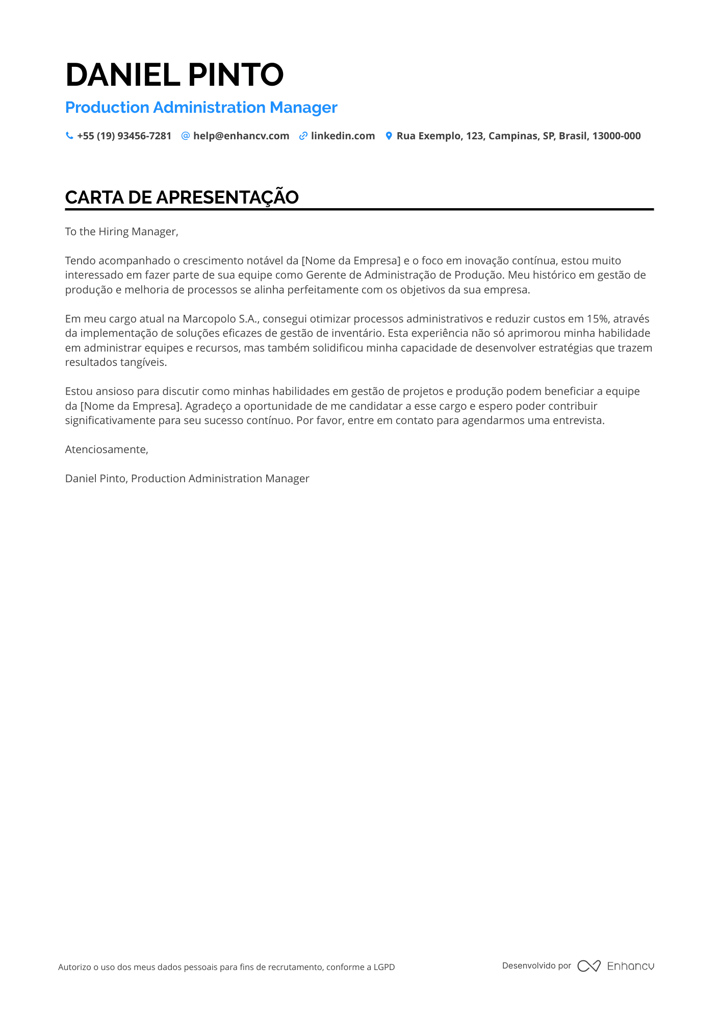 Gerente Administrativo de Produção