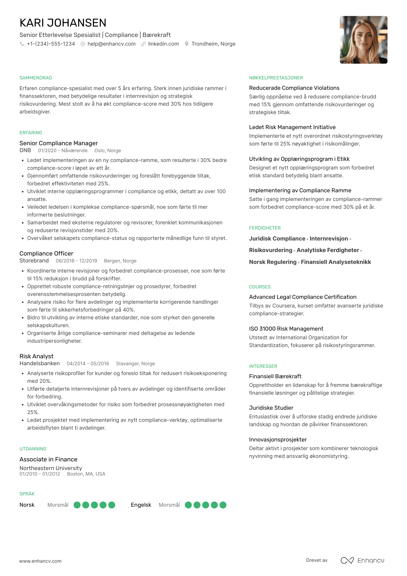 CV for Senior Etterlevelse Spesialist