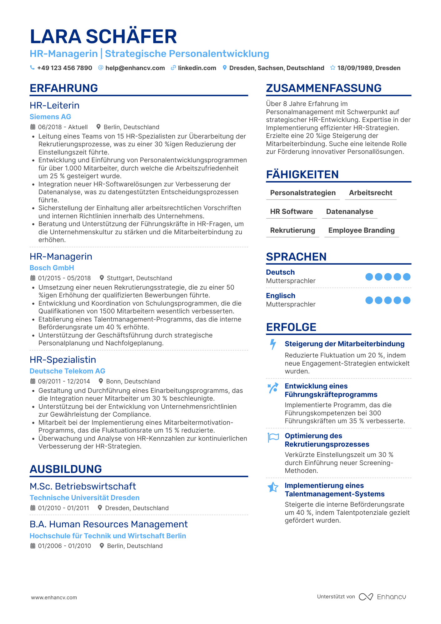 Lebenslauf als Personaler mit Managementerfahrung
