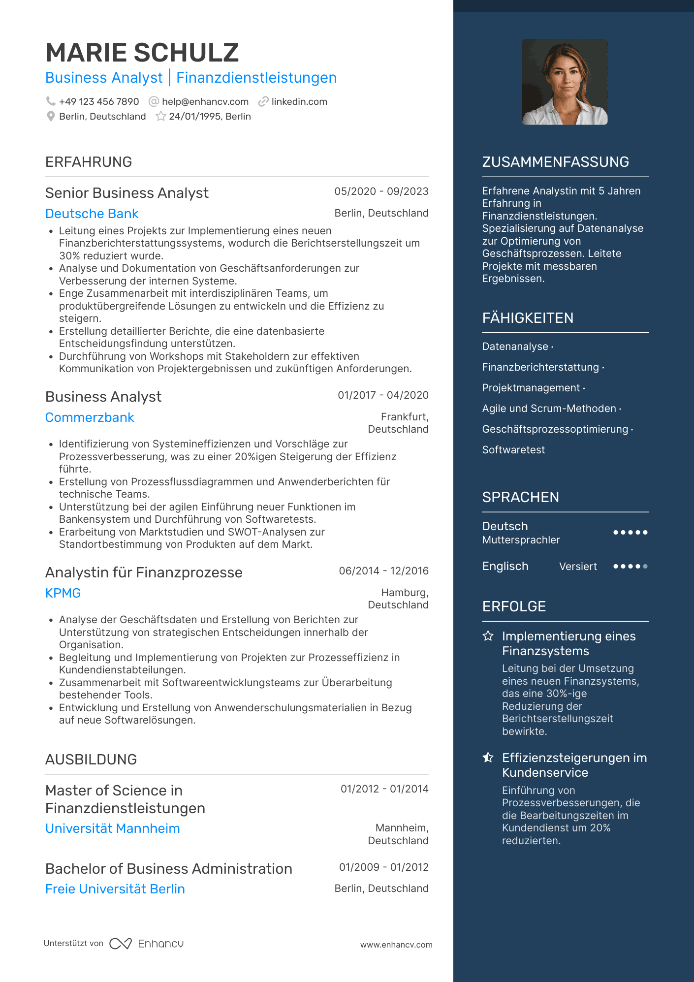 Lebenslauf in Business Analyst für Finanzdienstleistungen