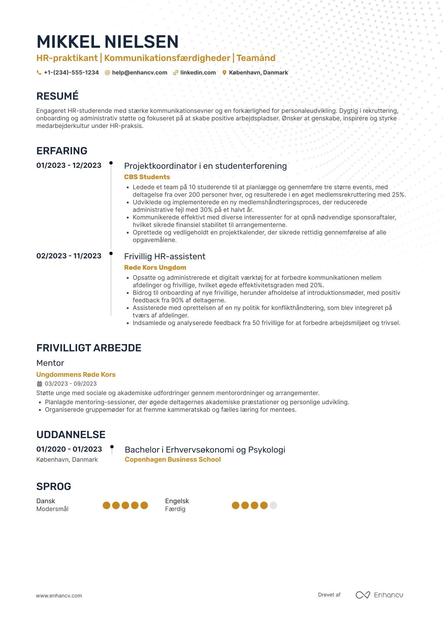 CV til HR praktikant