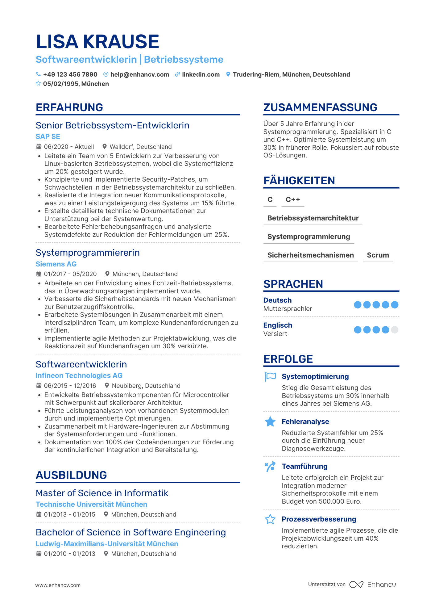 Lebenslauf als Programmierer für Betriebssysteme