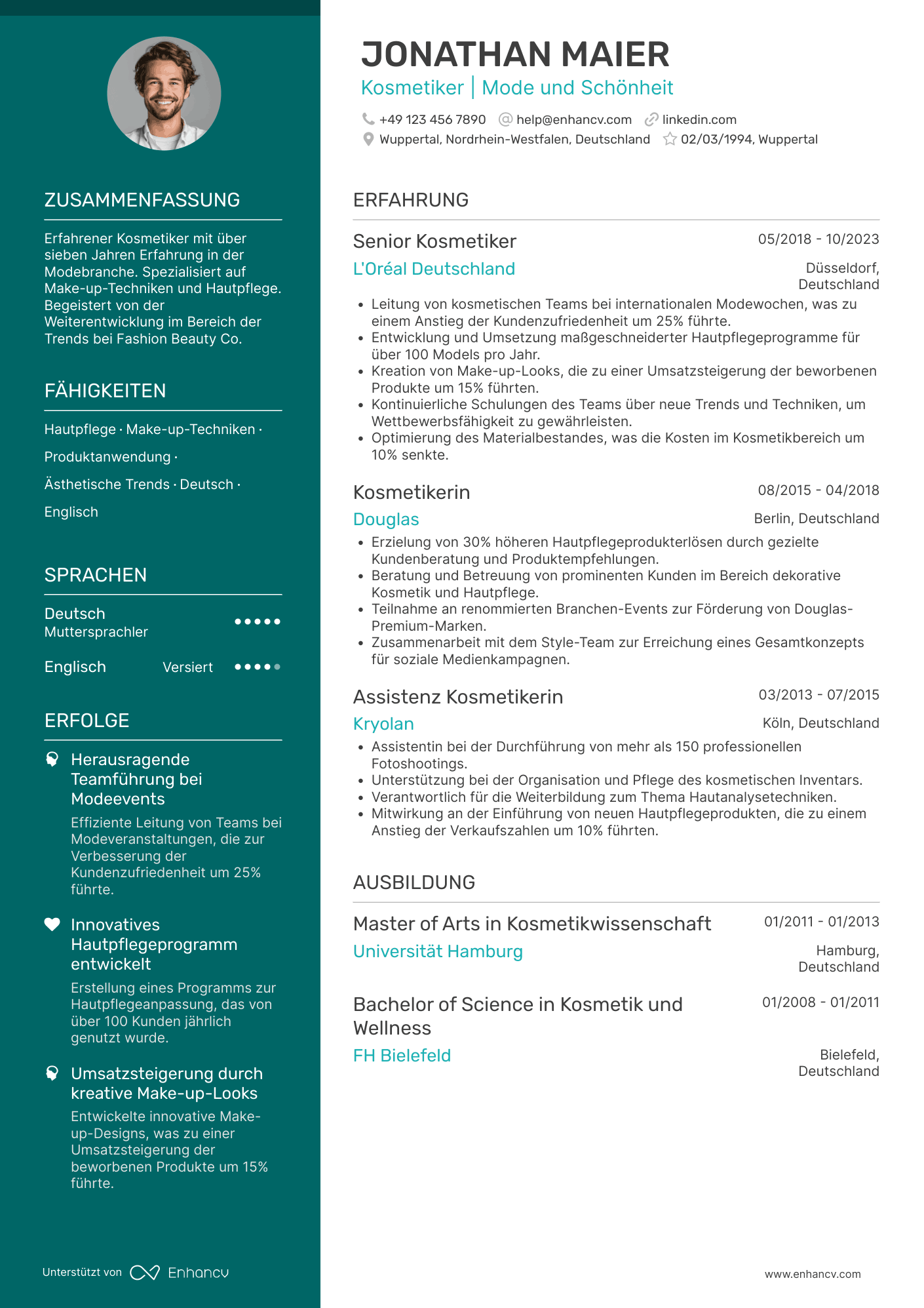 Lebenslauf in Kosmetikerin in der Modeindustrie