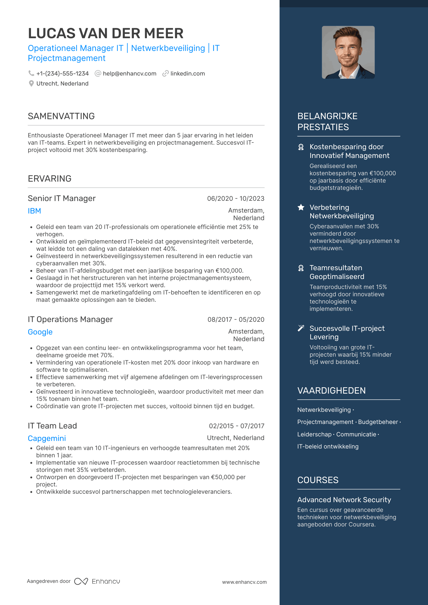 CV voor Operationeel Manager IT