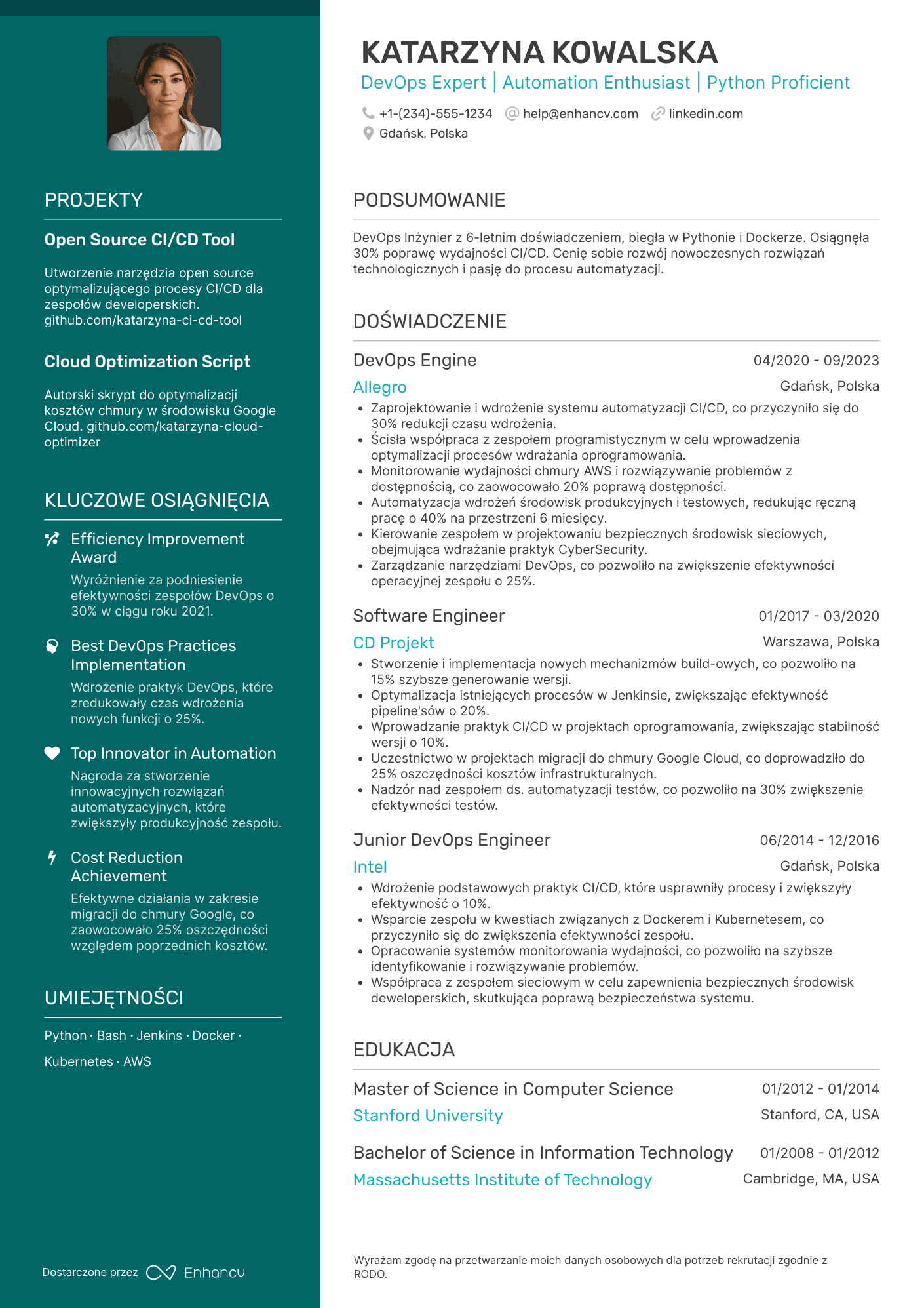 CV dla DevOps Software Engineer