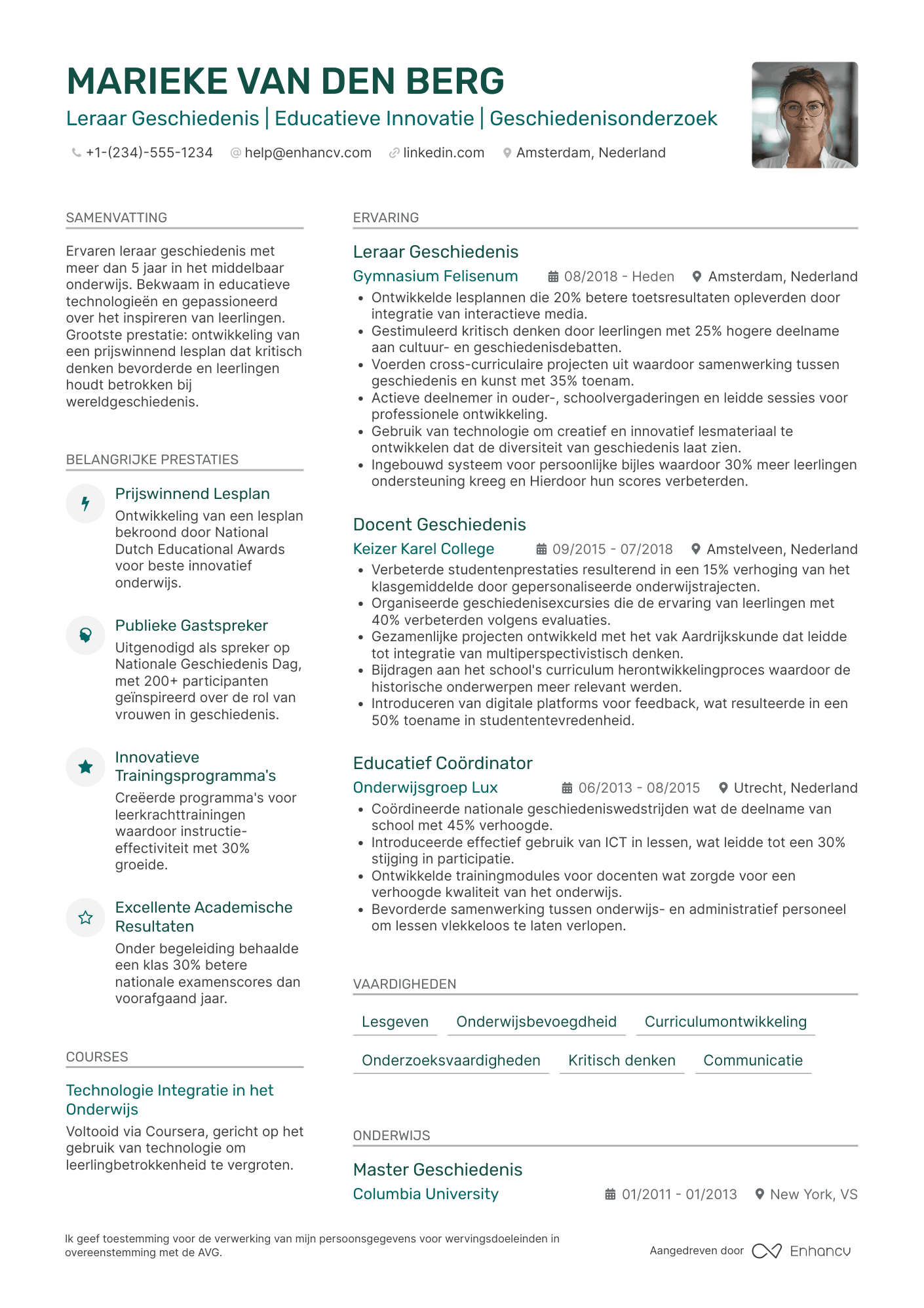 CV voor Leraar Geschiedenis
