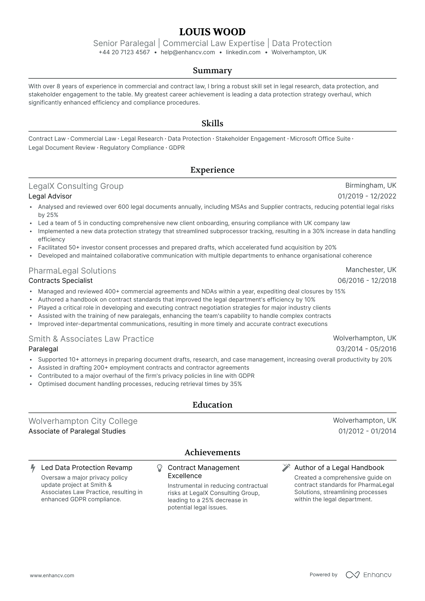 Traditional CV Examples