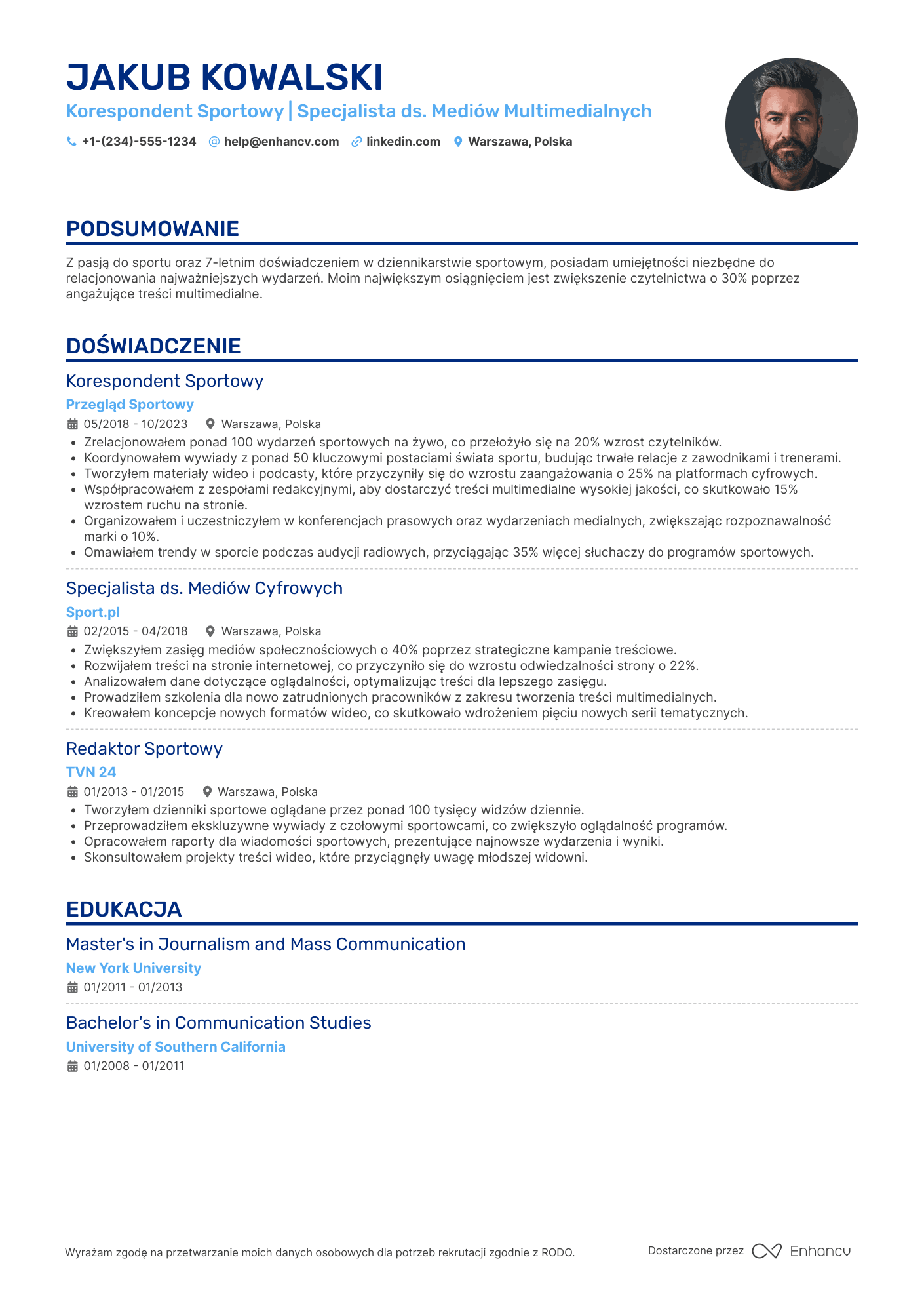 CV dla Korespondent Sportowy