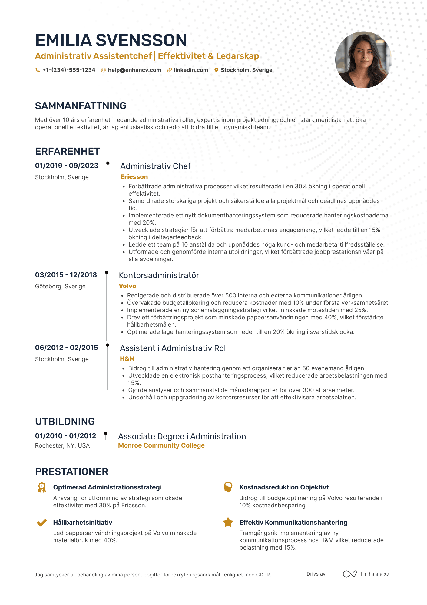 CV för Administrativ Assistentchef