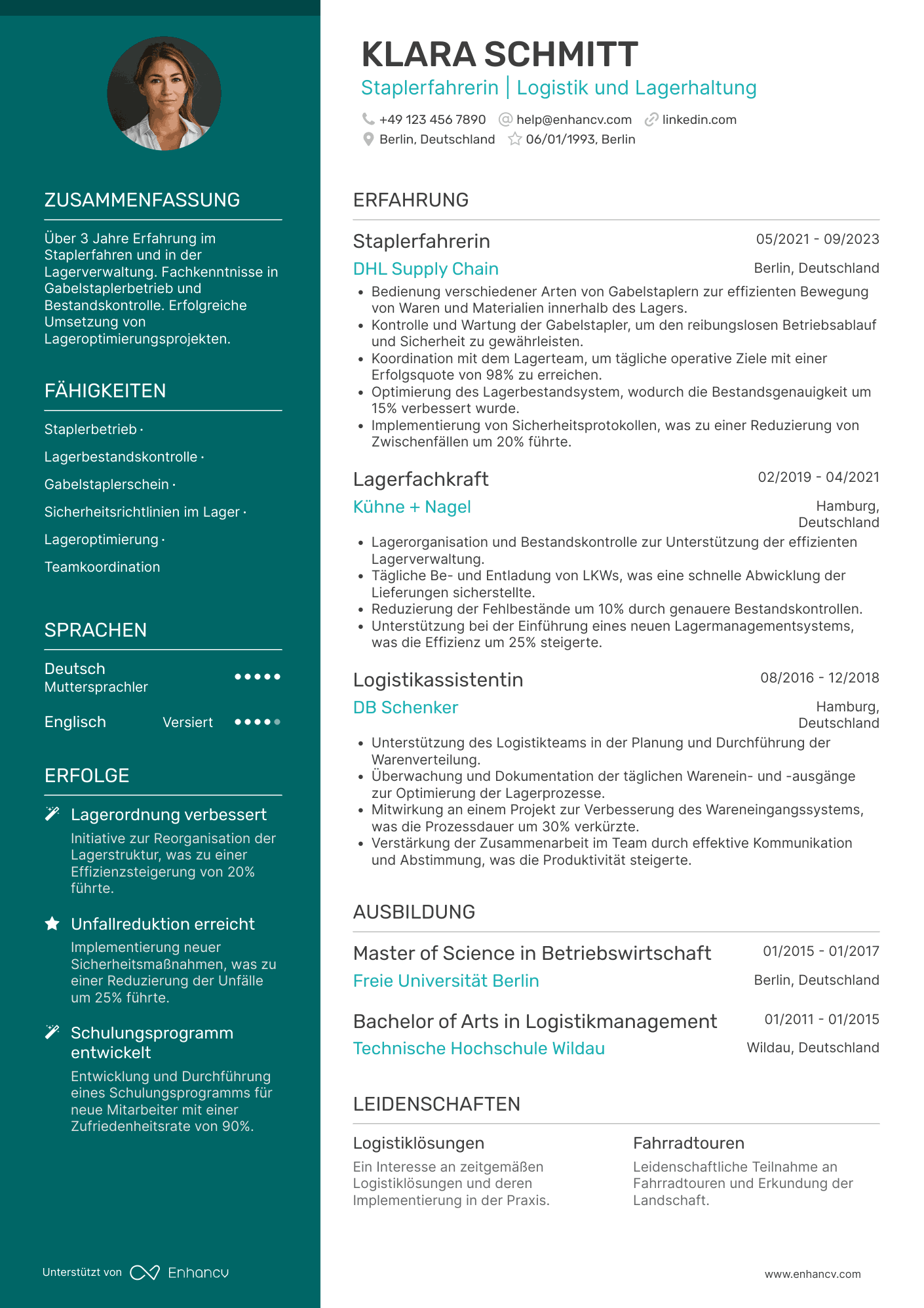 Lebenslauf als Staplerfahrer