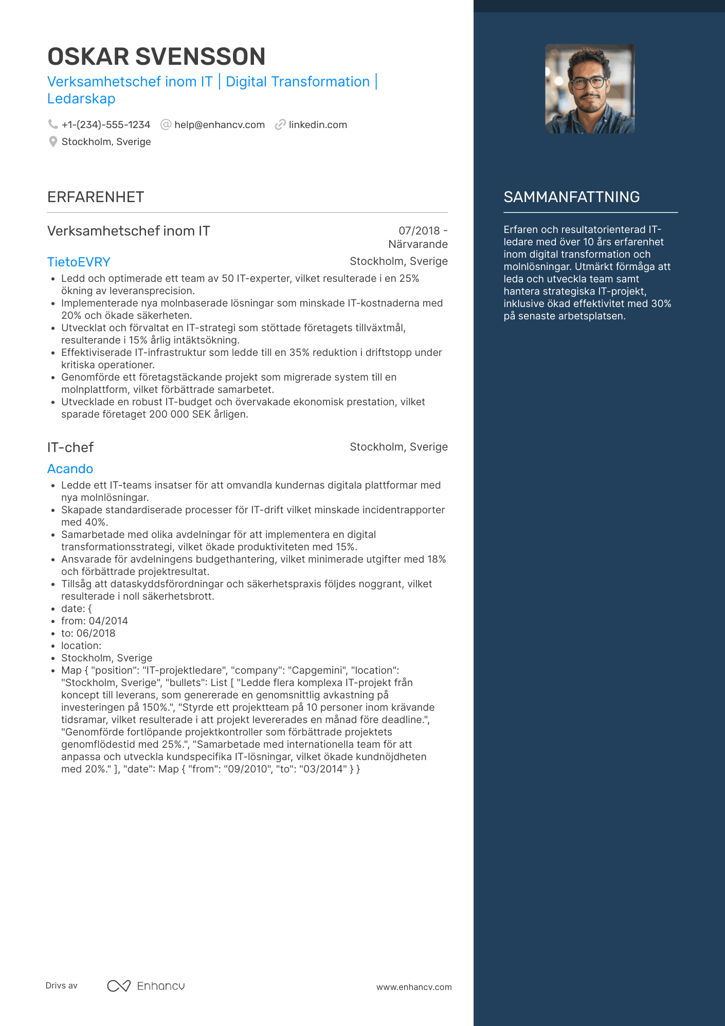 CV för Verksamhetschef inom IT