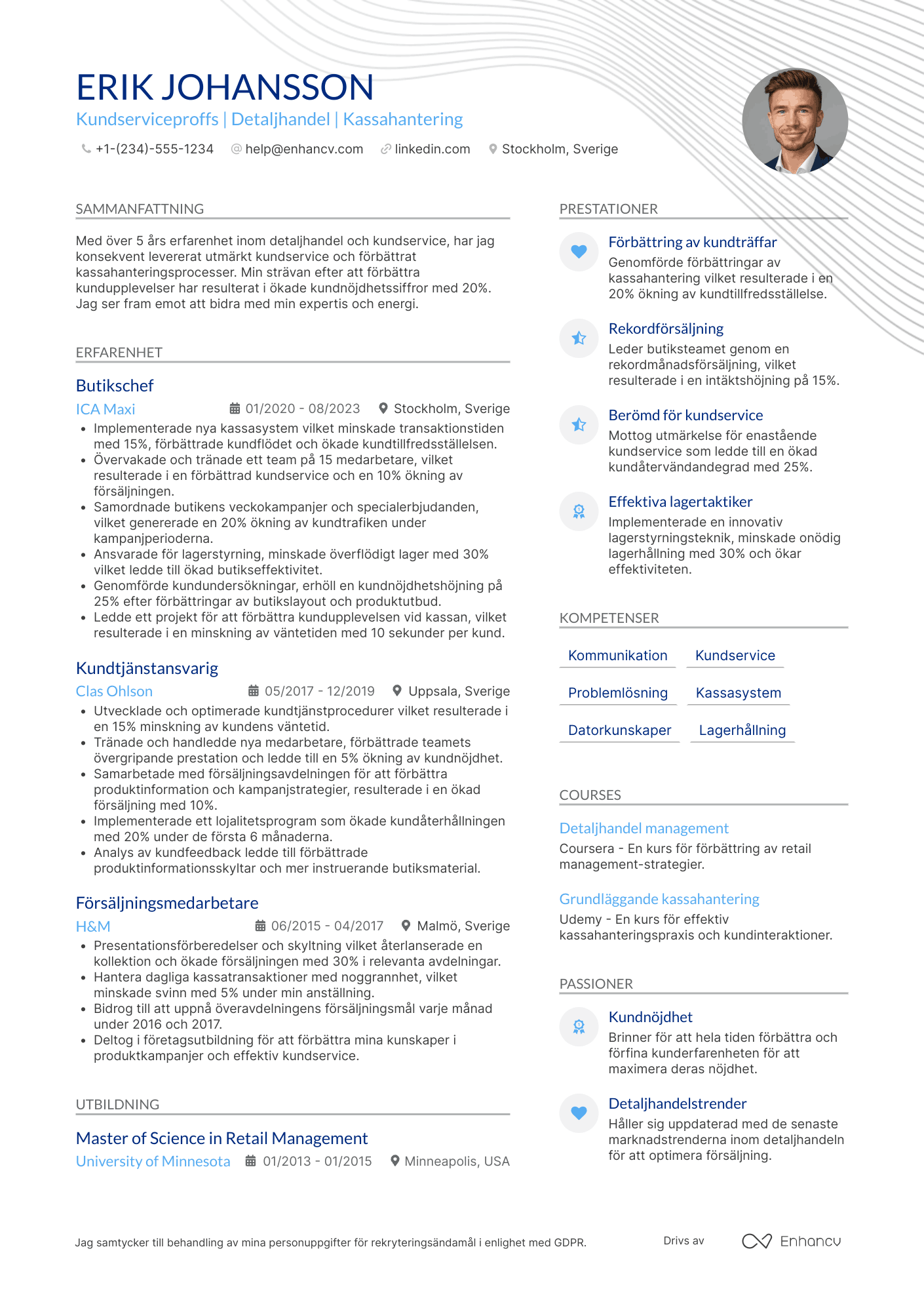 CV för Retail Kassabiträde