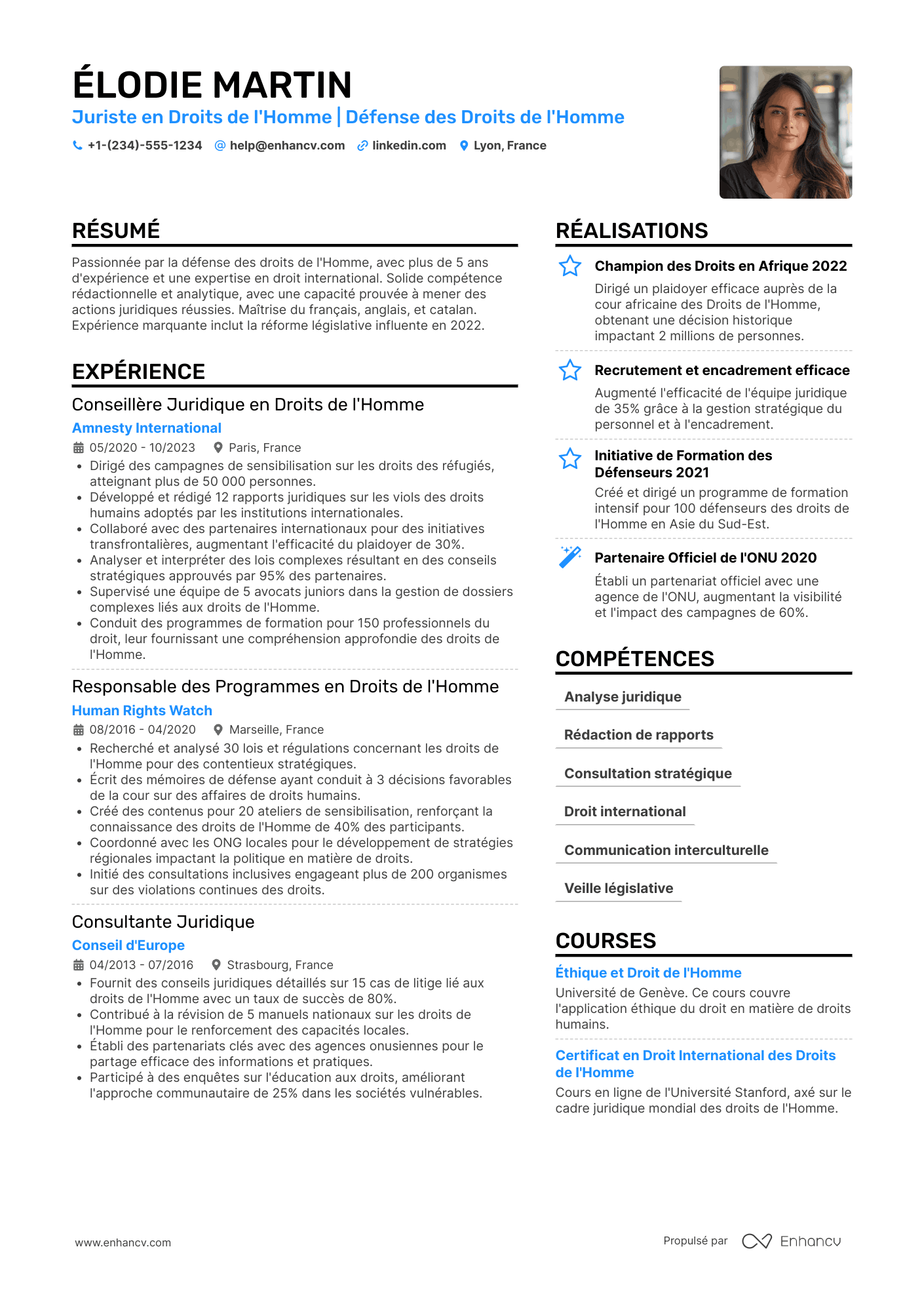 CV de juriste en droit de l'Homme
