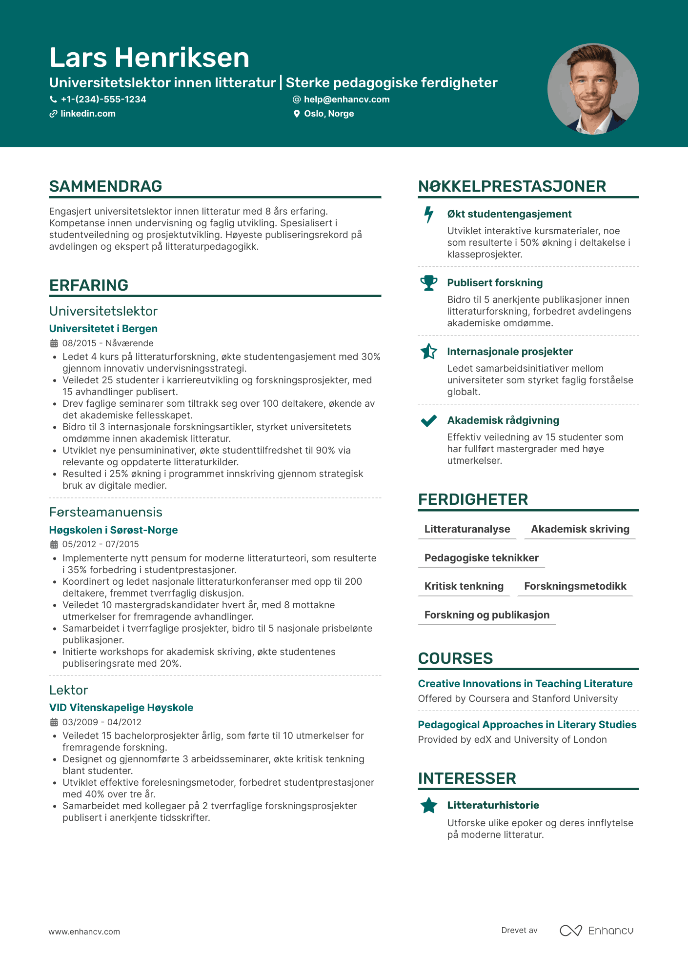 CV for Universitetslektor innen litteratur
