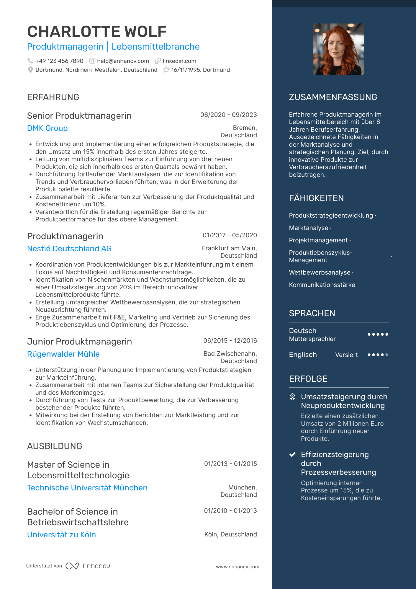 Lebenslauf als Produktmanager für Lebensmittel
