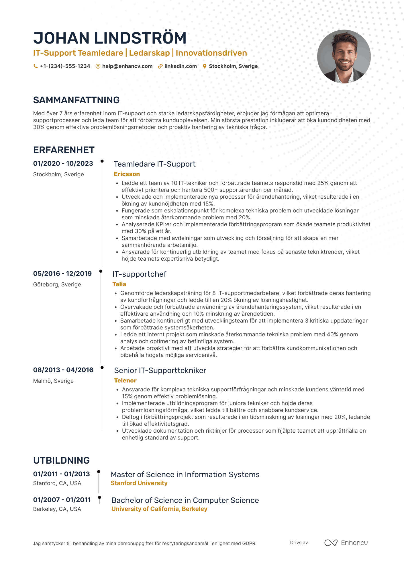 CV för Teamledare IT Support