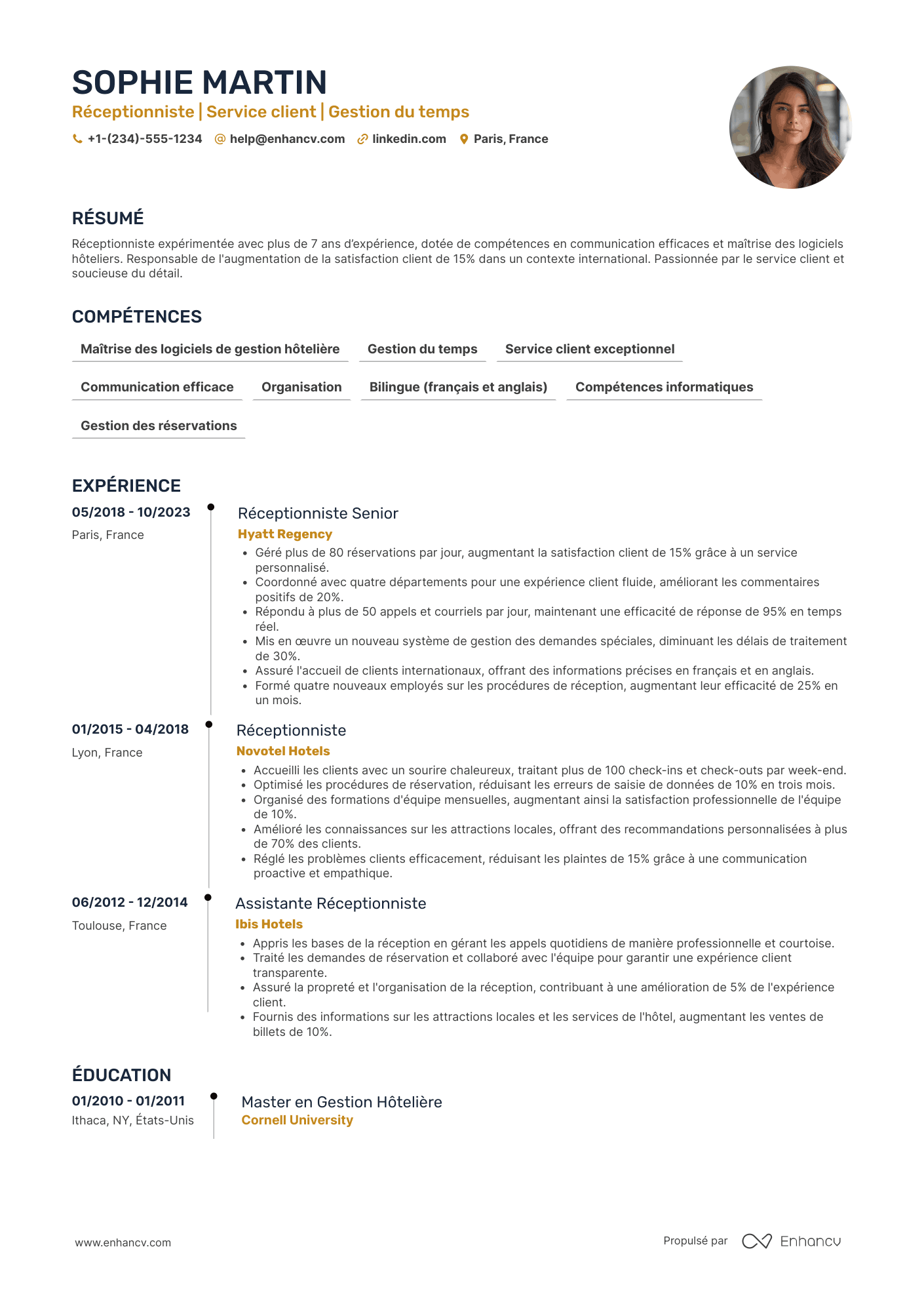 Exemple de CV pour un réceptionniste