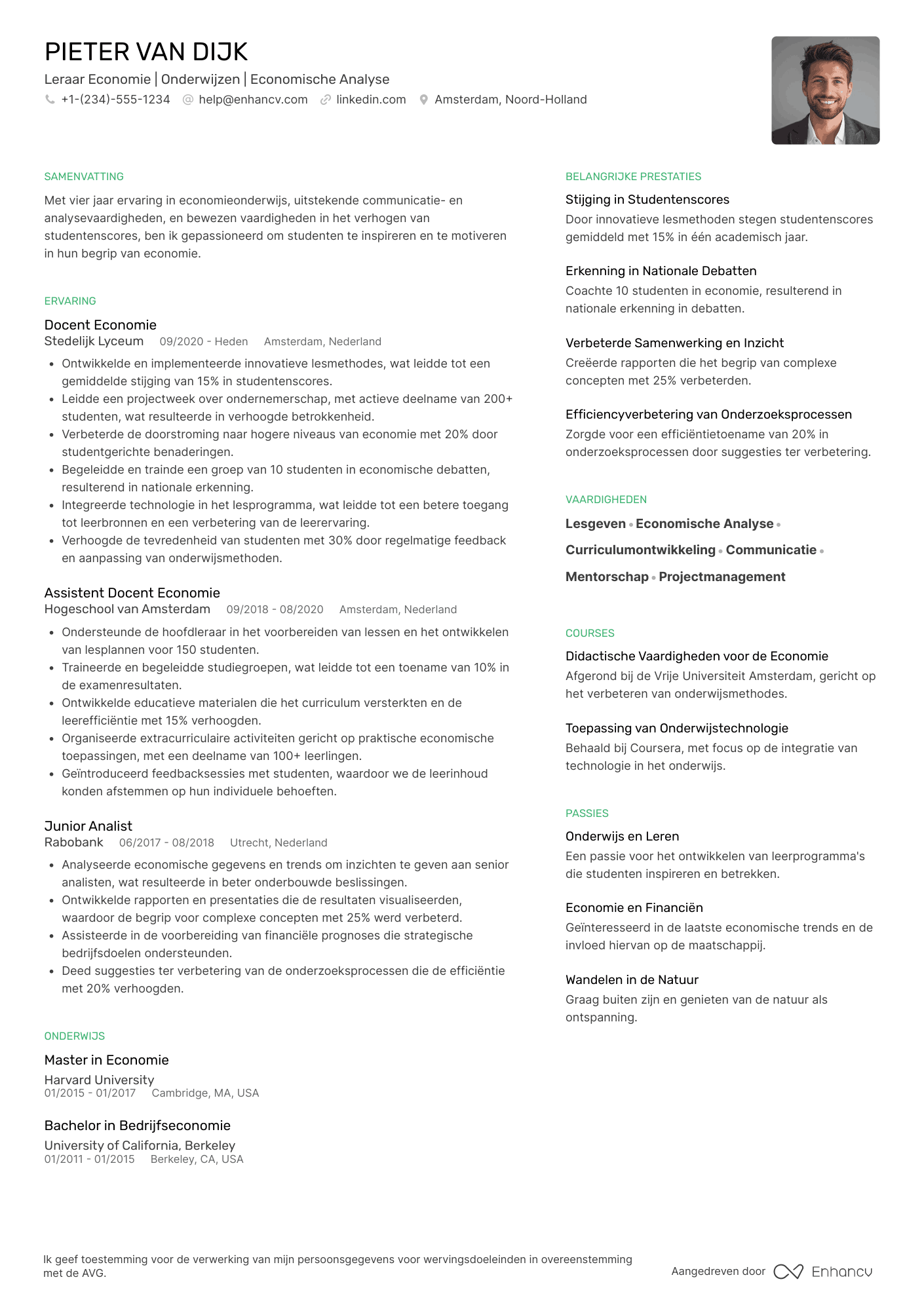 CV voor Leraar Economie