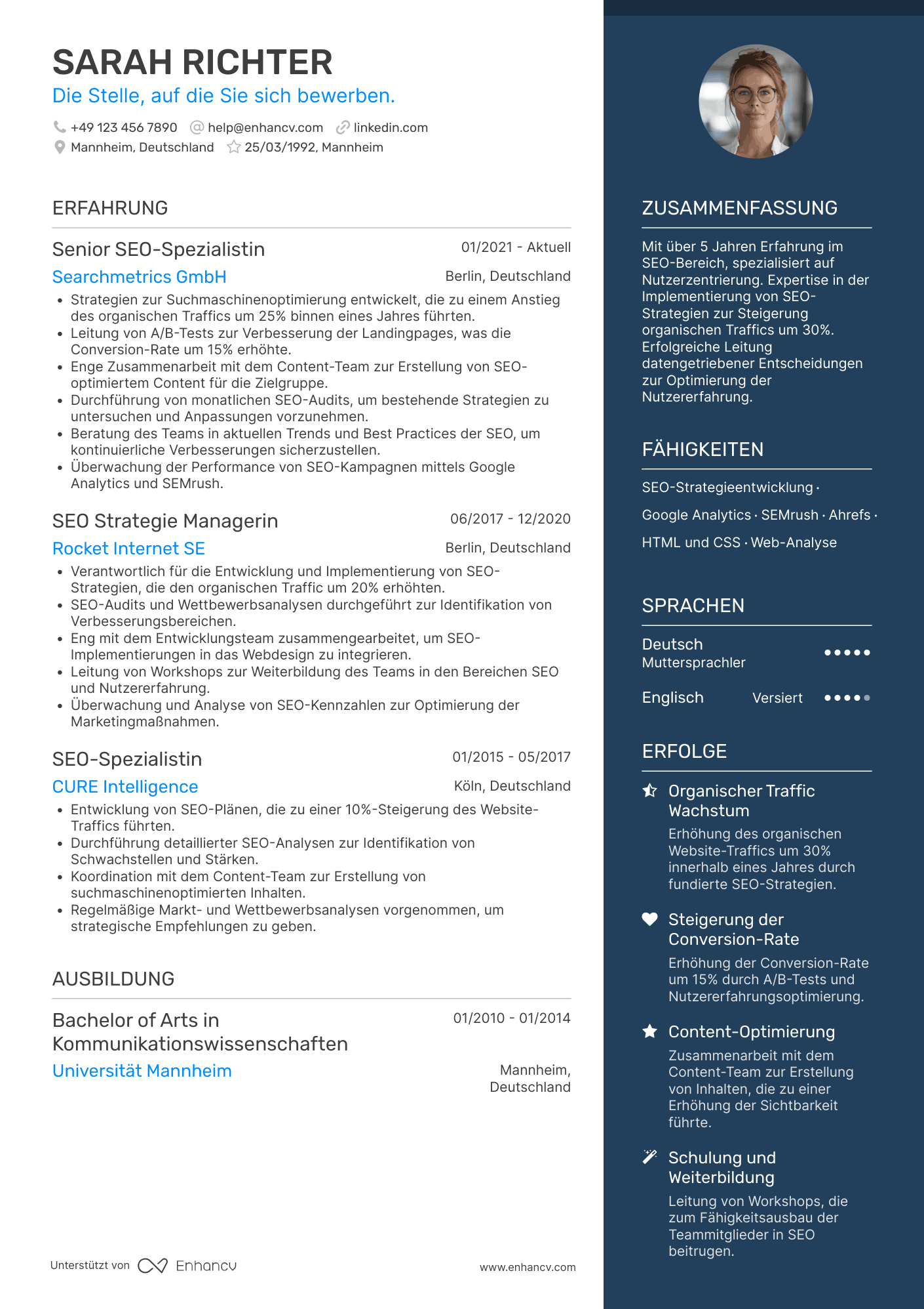 Lebenslauf als SEO Spezialist für User Experience