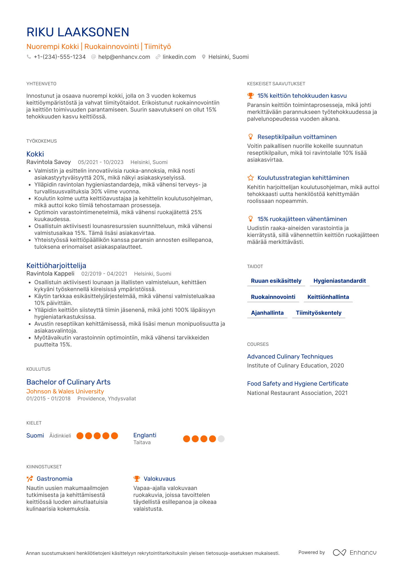 Ansioluettelo Nuorempi Kokki