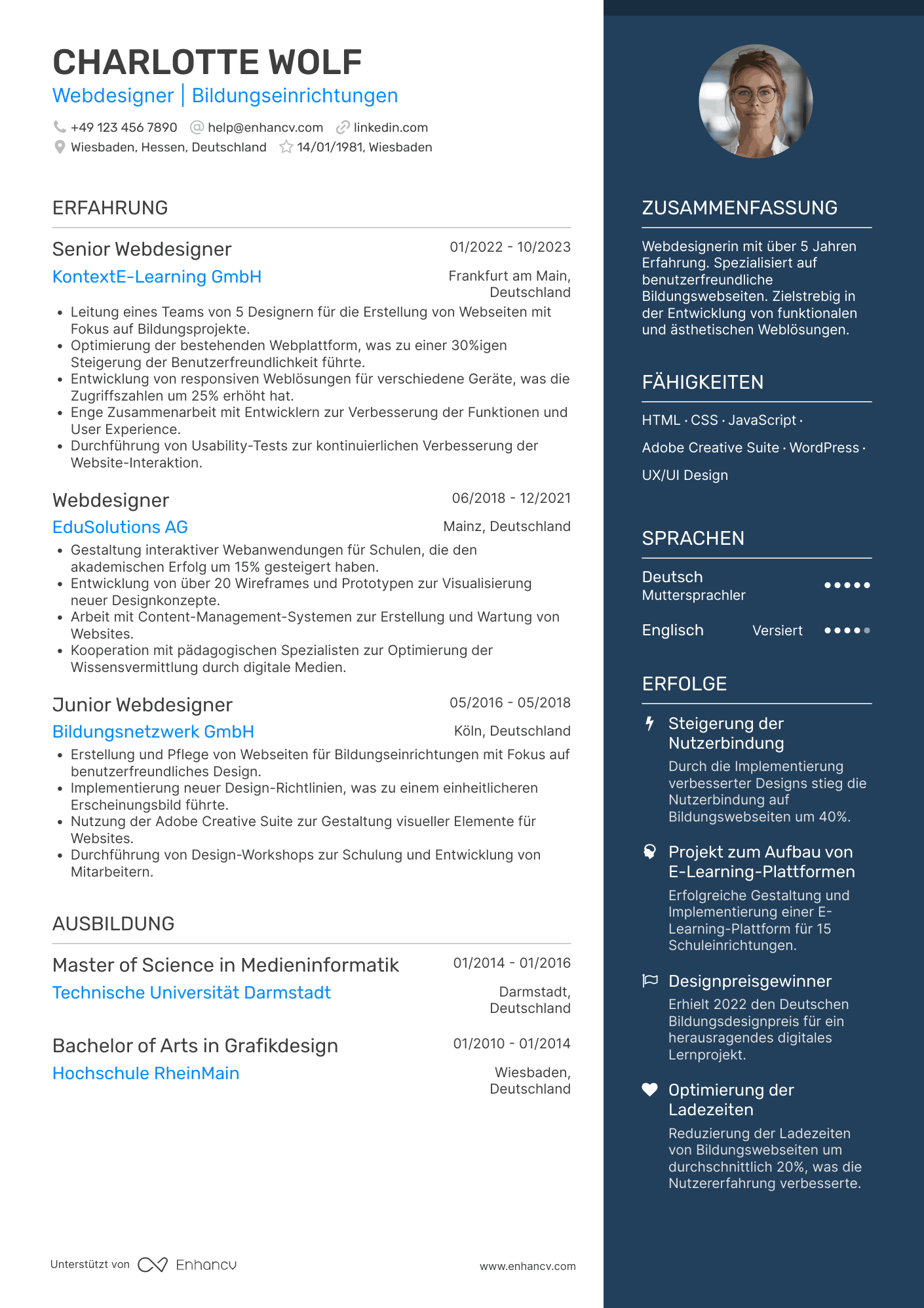 Lebenslauf in Webdesigner für Bildungseinrichtungen