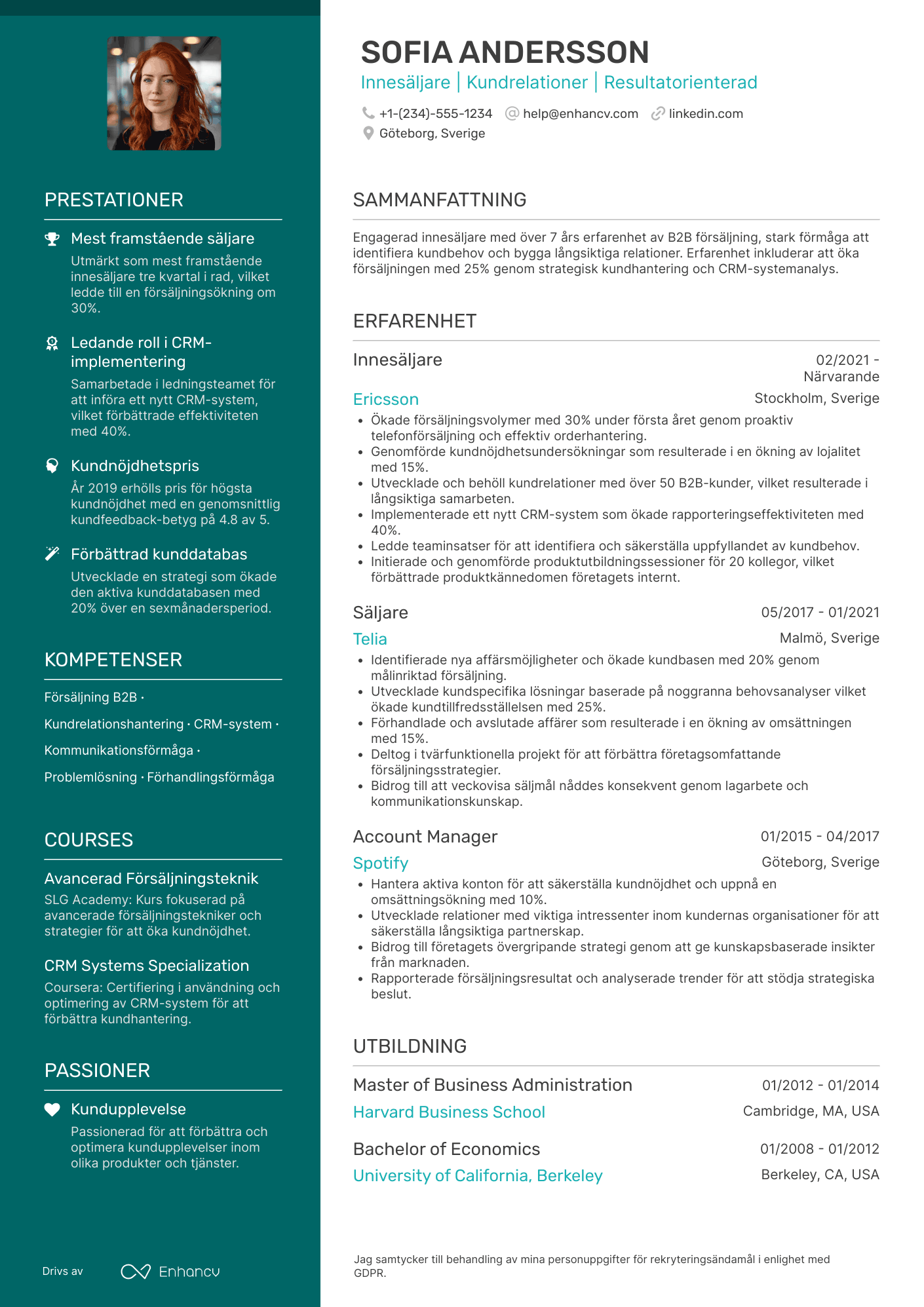 CV för Innesäljare