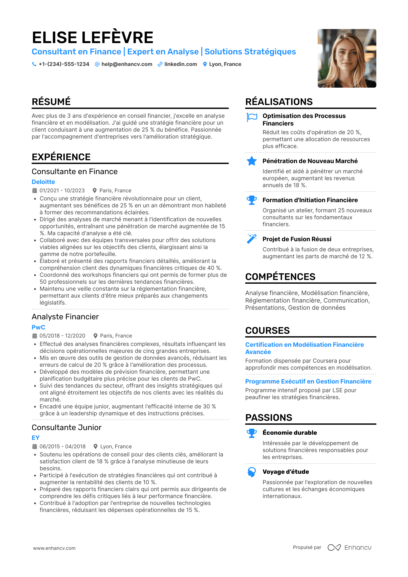 CV de consultant dans la finance