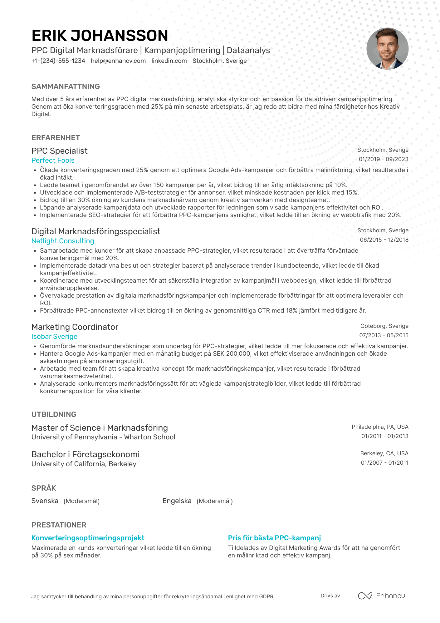CV för PPC Digital Marknadsförare