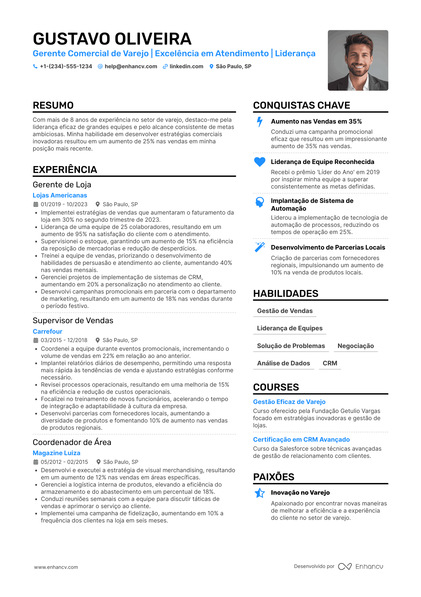 Currículo gerente comercial varejo