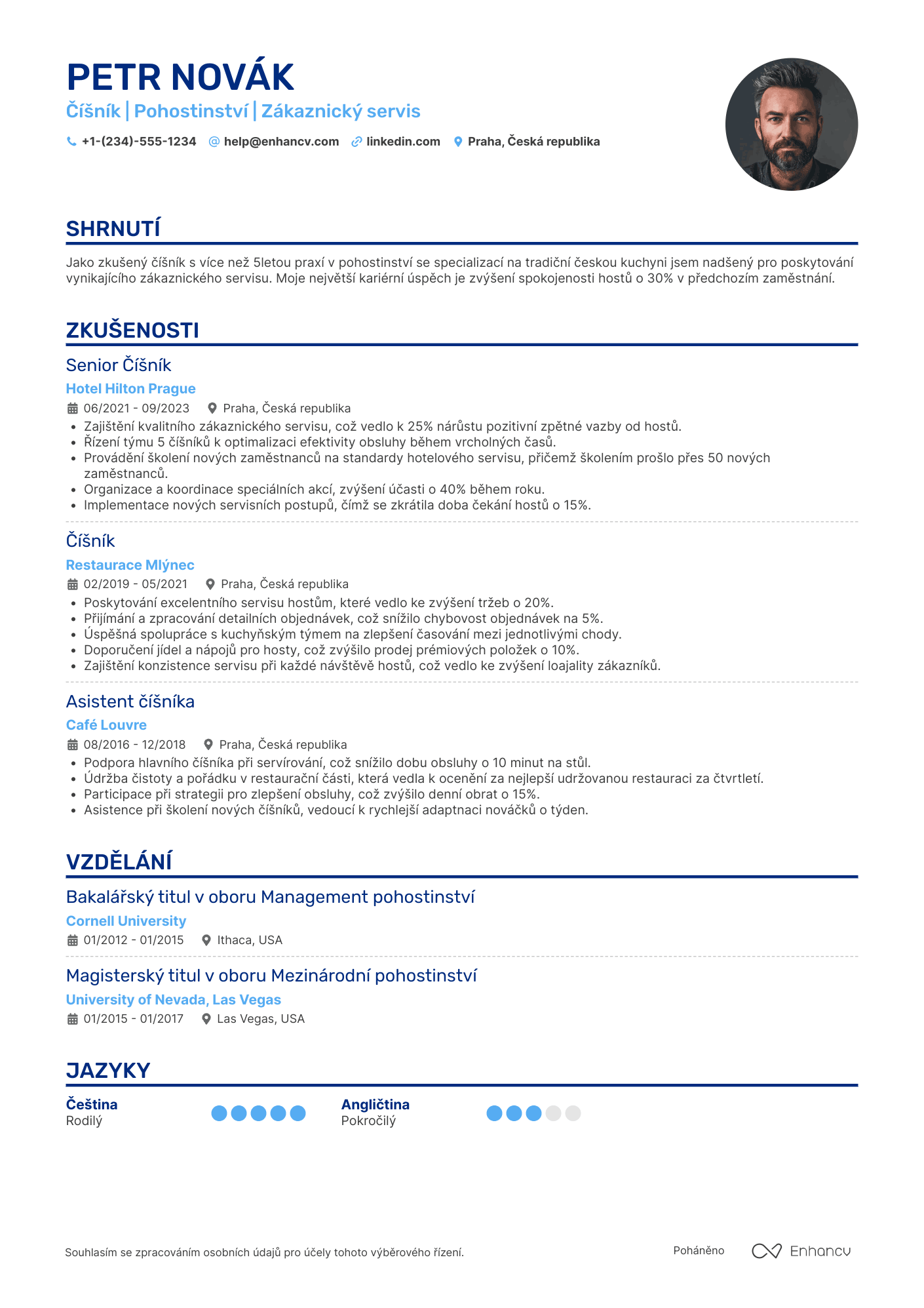 Jedno sloupcové uspořádání CV šablona