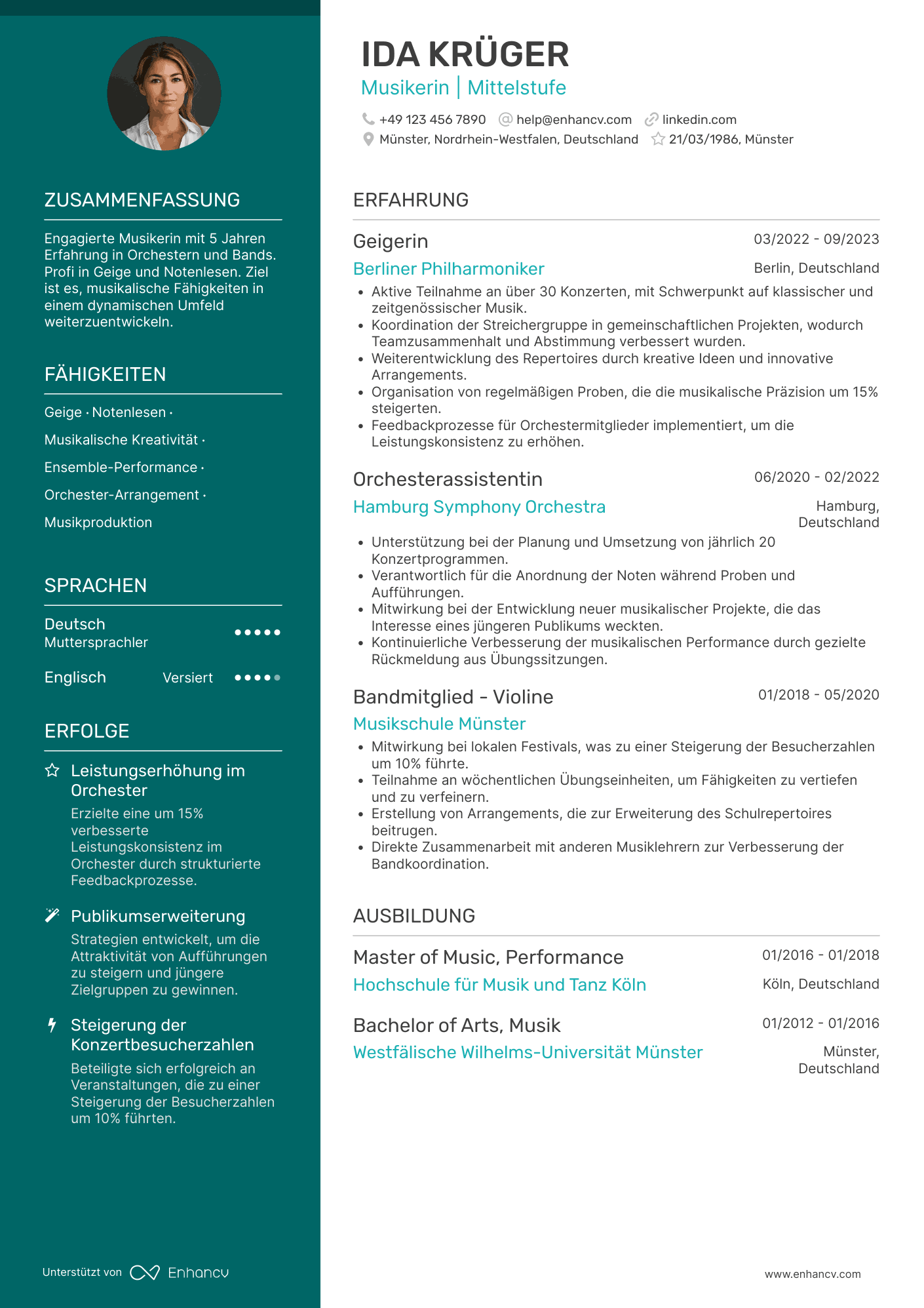 Lebenslauf als Musiker auf mittlerem Niveau