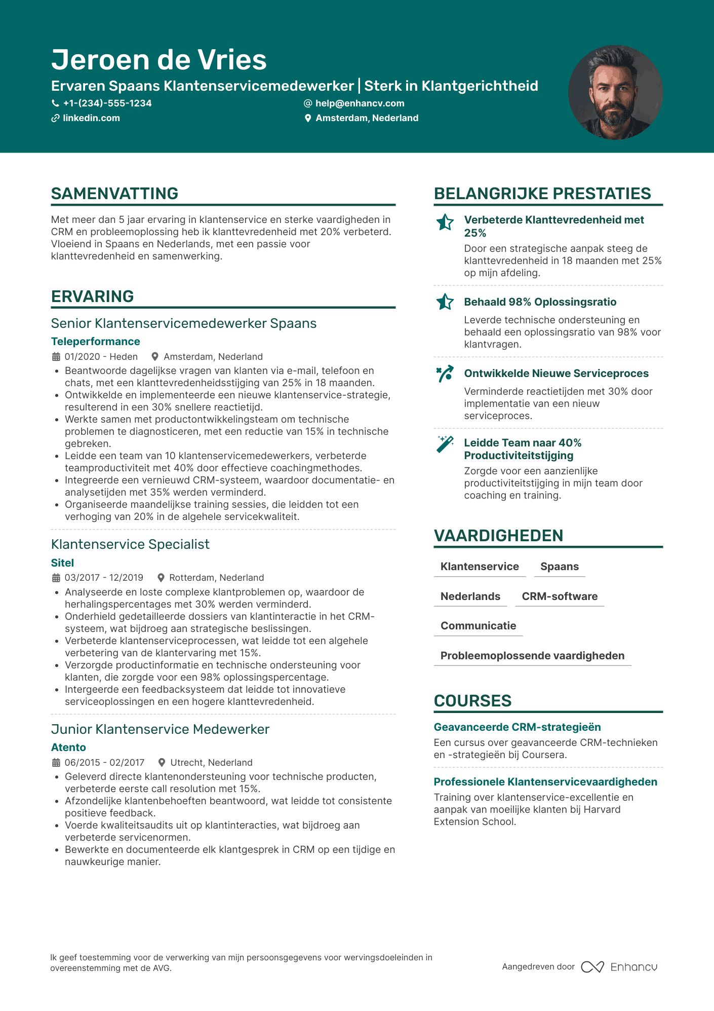 CV voor Ervaren Spaans Klantenservicemedewerker